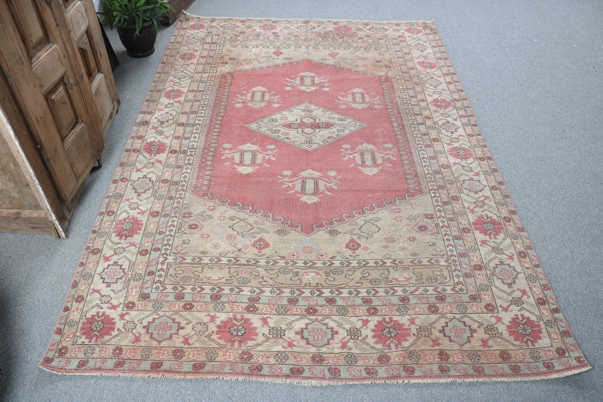 Vintage Halı, 5.3x7.8 ft Büyük Halılar, Ofis Halıları, Büyük Boho Halıları, Düz Dokuma Halı, Boho Halıları, Kırmızı Lüks Halılar, Türk Halısı, Büyük Oushak Halıları