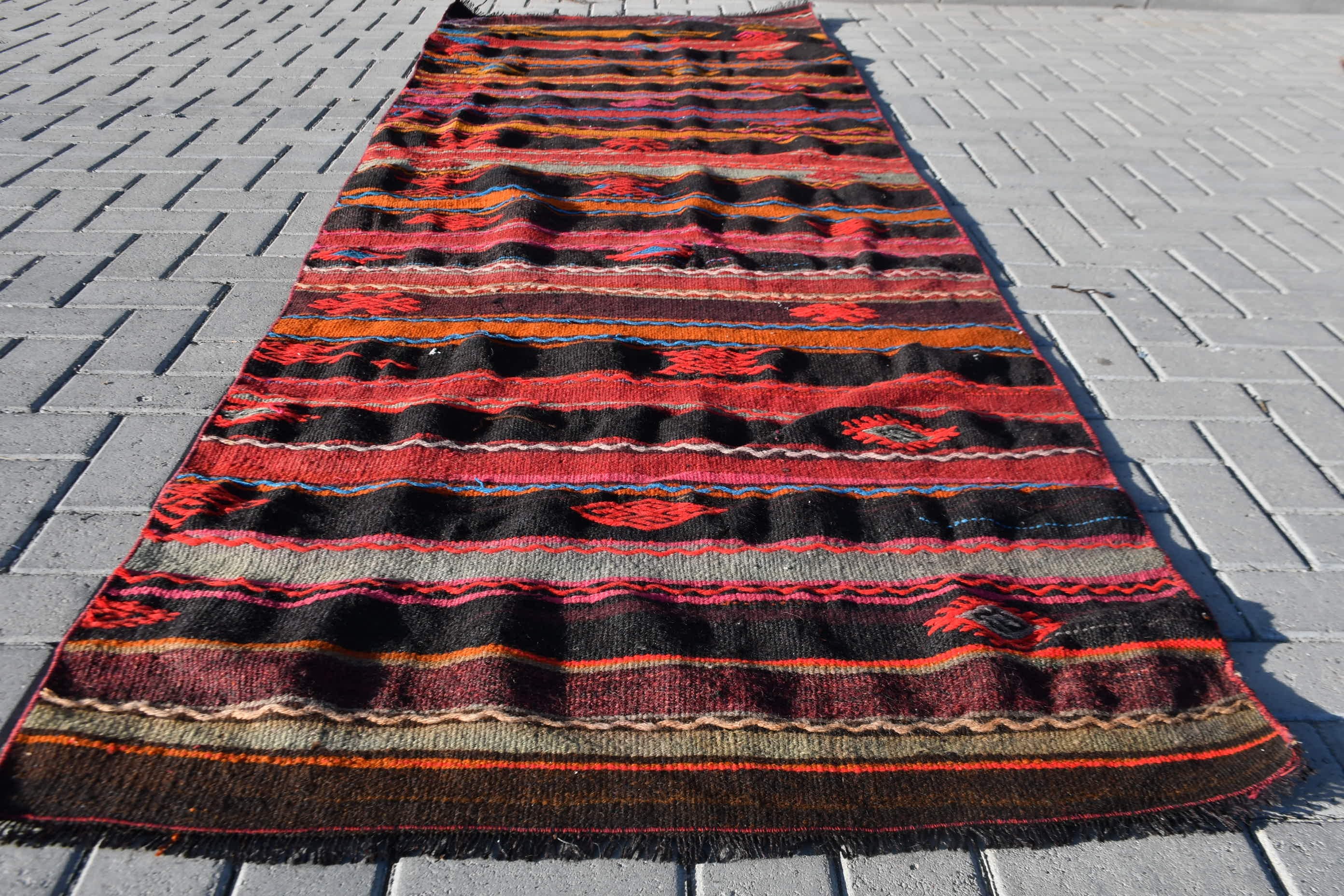 3.1x10.5 ft Runner Halı, Siyah Yatak Odası Halısı, Merdiven Halıları, Vintage Halı, Türk Halısı, Antika Halı, Mutfak Halıları, Kilim