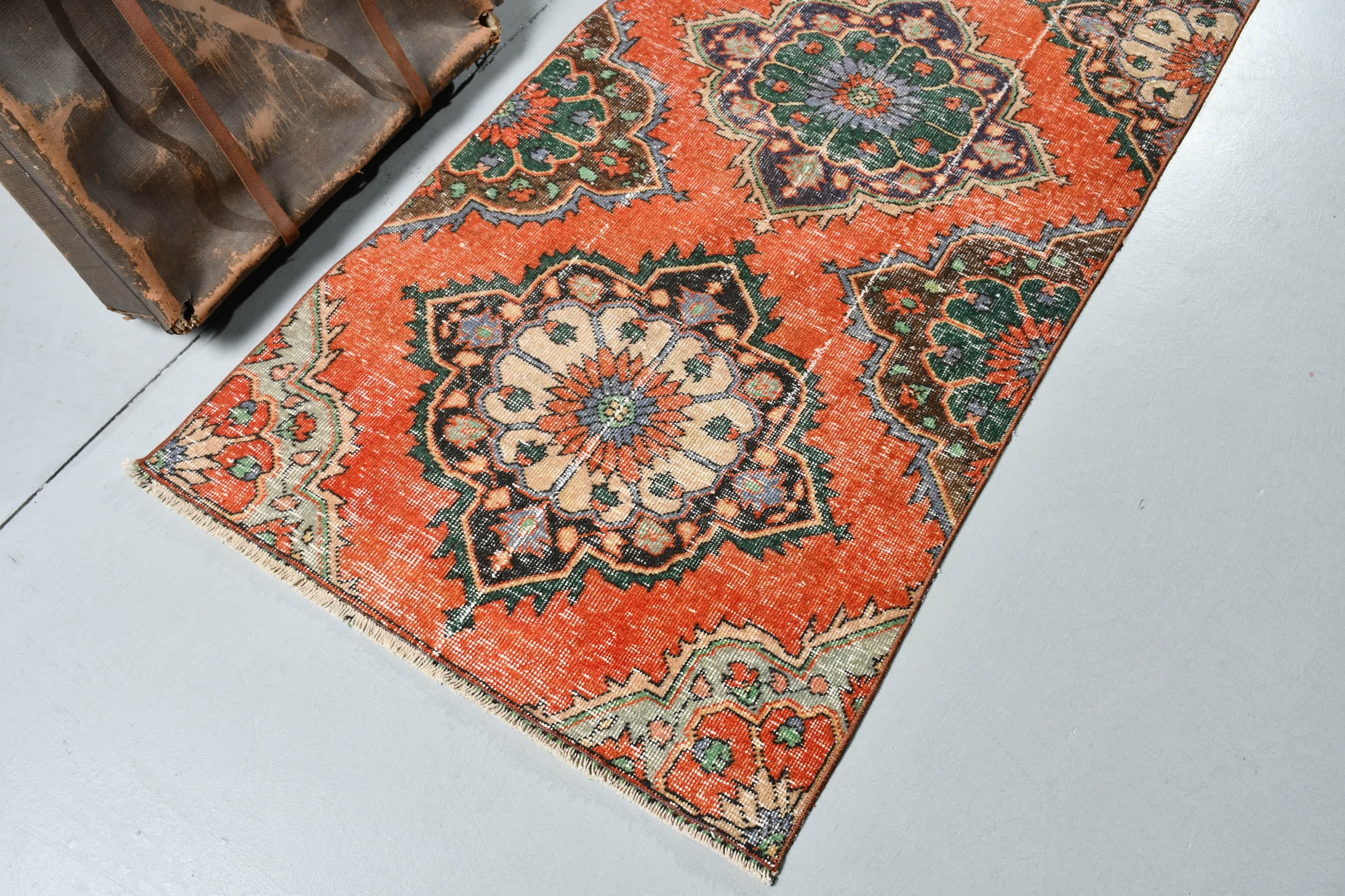 Turkish Rugs, 2.9x6.8 ft Accent Rugs, Outdoor Rugs, Bedroom Rug, Orange Anatolian Rugs, Entry Rug, Moroccan Rug, Nursery Rug, Vintage Rugs