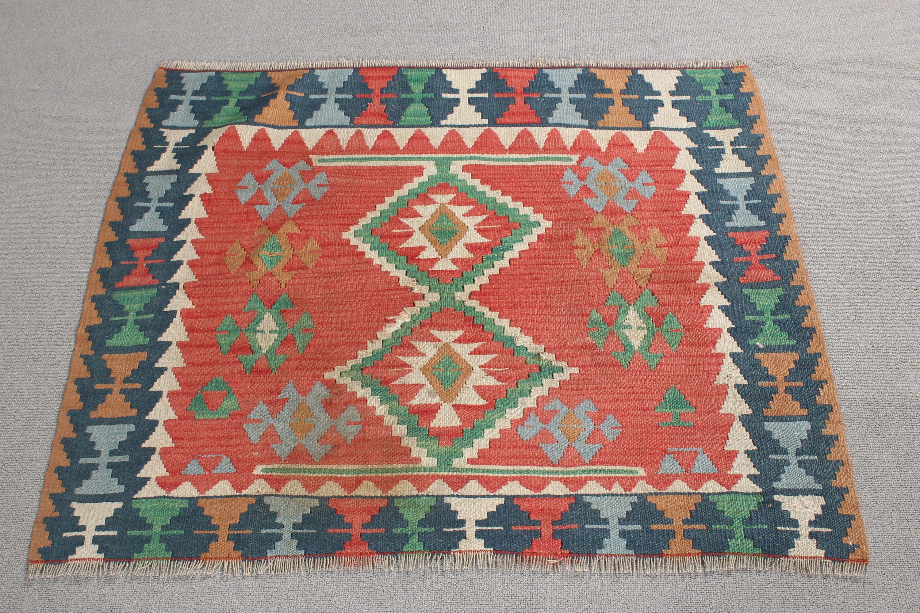 3.1x2.7 ft Küçük Halı, Fas Halıları, Türk Halıları, Kilim, Çocuk Halısı, Vintage Halılar, Kırmızı Ev Dekor Halısı, Mutfak Halıları, Açıklama Halısı