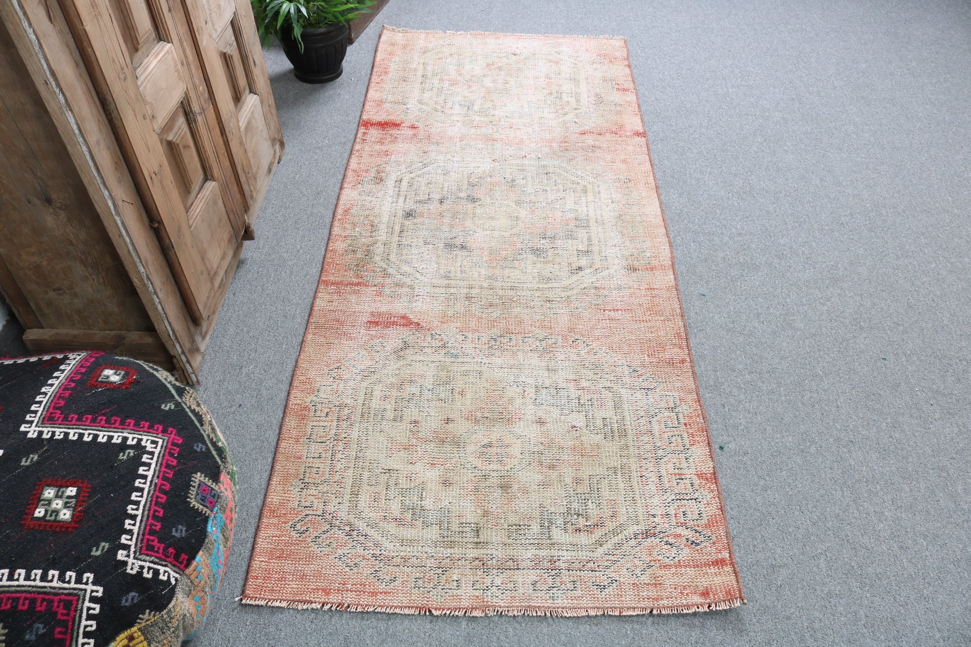 Kırmızı Mutfak Halısı, 2.7x6.6 ft Aksan Halıları, Boho Halıları, Vintage Vurgu Halıları, Giriş Halıları, Geometrik Halı, Vintage Halı, Türk Halıları