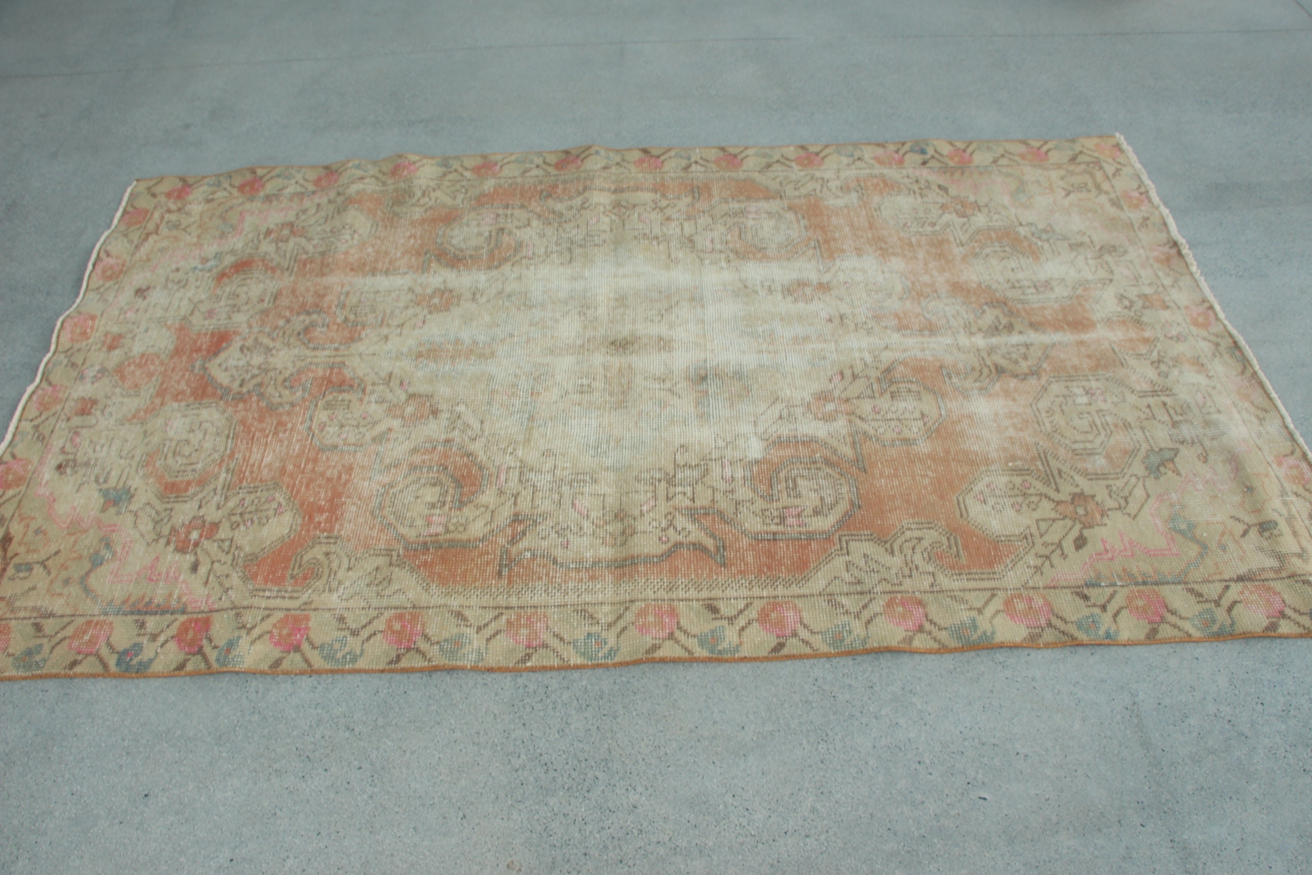 Havalı Halı, Anadolu Halıları, Oturma Odası Halısı, Türk Halısı, 4,2x7,3 ft Alan Halıları, Oturma Odası Halıları, Vintage Halı, Turuncu Anadolu Halıları