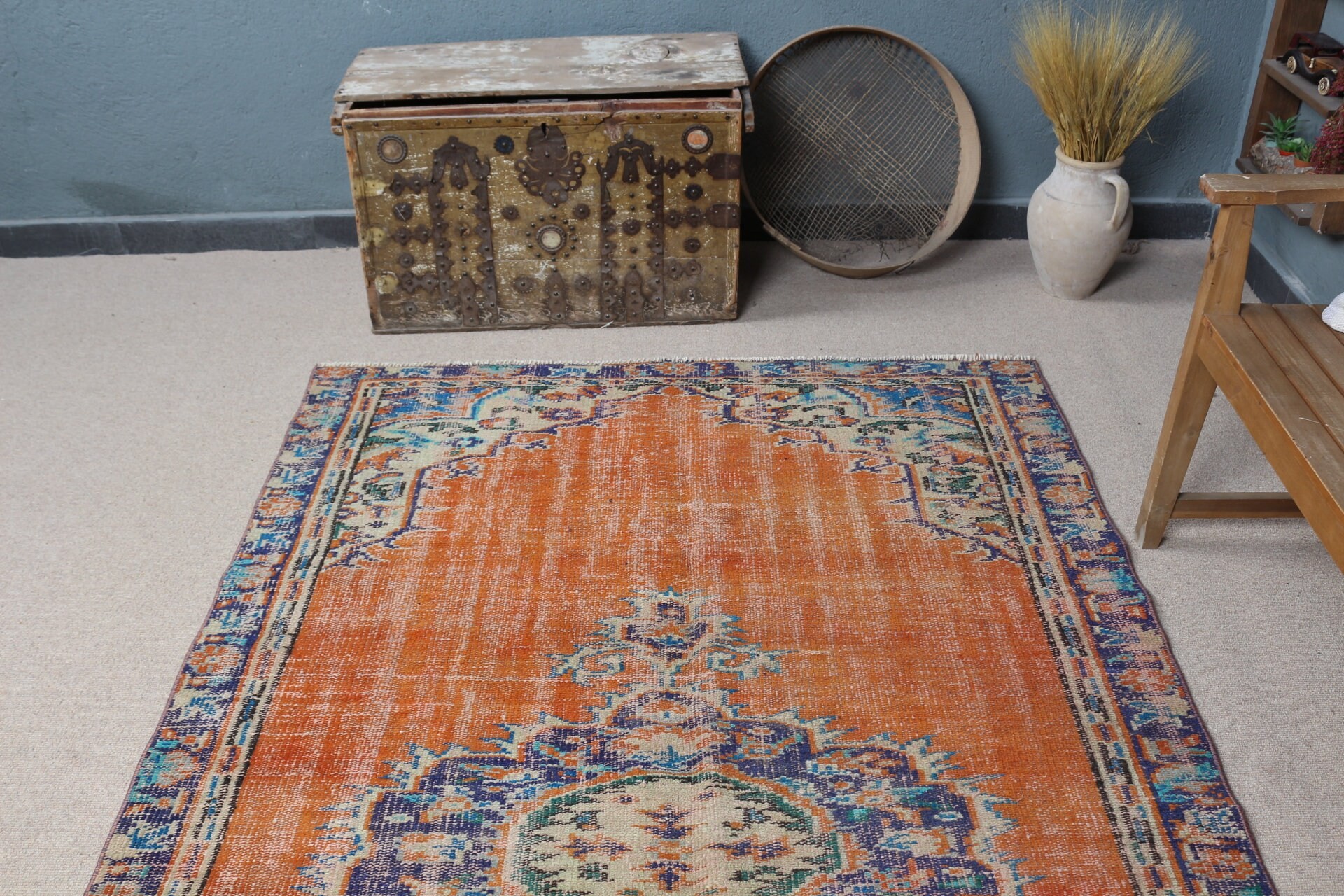 Dining Room Rug, Floor Rugs, Kitchen Rug, Vintage Rugs, Turkish Rugs, Orange  4.9x8 ft Area Rug, Rugs for Area, Custom Rug