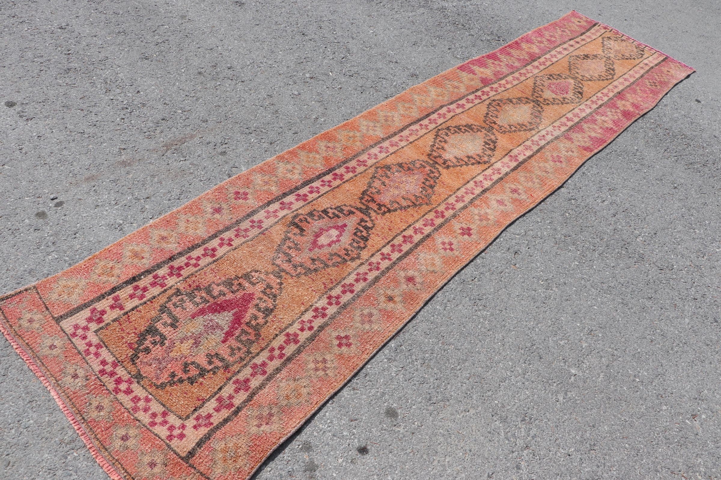 2.4x11.4 ft Runner Rug, Turkish Rugs, Vintage Rugs, Oriental Rug, Orange Anatolian Rugs, Wool Rugs, Hallway Rug, Natural Rugs, Corridor Rug