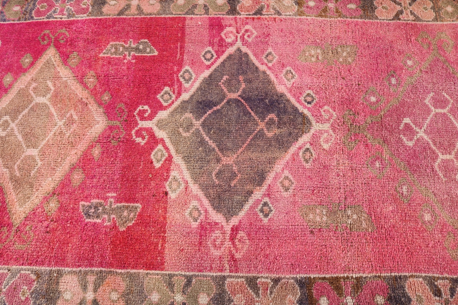 3.6x10.3 ft Runner Rug, Geometric Rug, Anatolian Rugs, Kitchen Rug, Turkish Rug, Hallway Rugs, Boho Rugs, Vintage Rug, Pink Flatweave Rugs