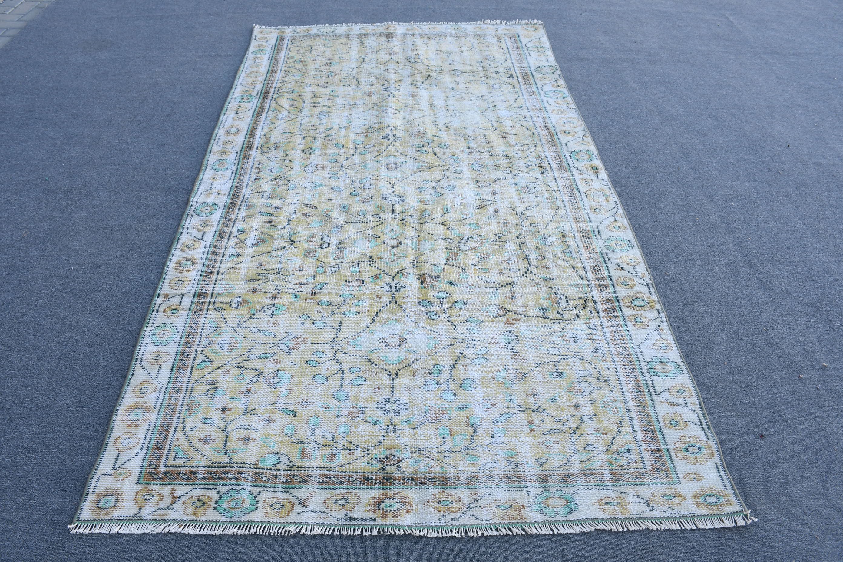 Vintage Halı, 4.8x8.8 ft Büyük Halı, Oushak Halısı, Salon Halısı, Yemek Odası Halısı, Türk Halıları, El Dokuma Halısı, Sarı Antika Halılar, Mutfak Halısı