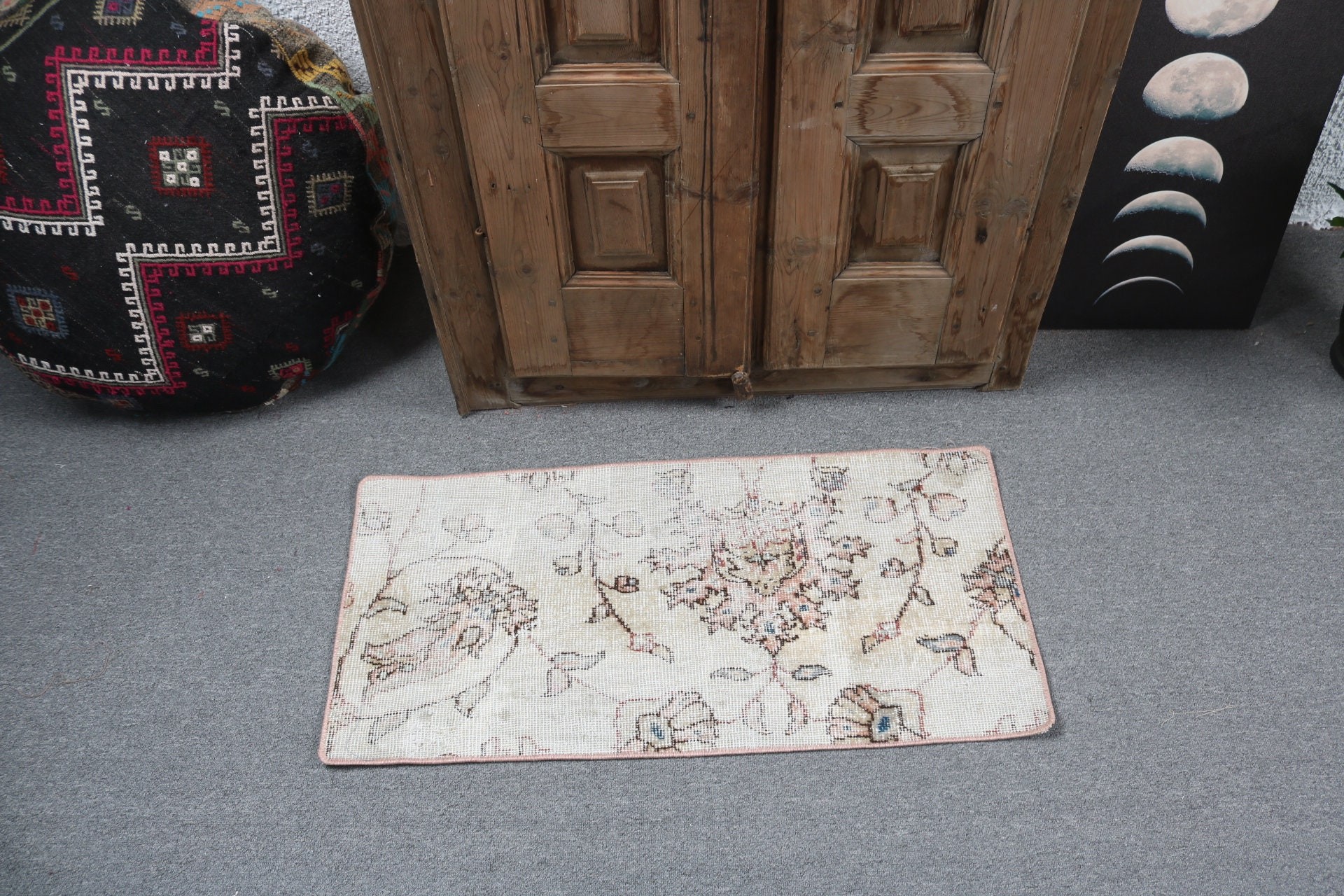 Türk Halıları, Küçük Alan Halıları, Bej Oryantal Halı, Vintage Halı, 1,5x3 ft Küçük Halı, Küçük Boho Halıları, Organik Halılar, Modern Halılar, Antika Halı