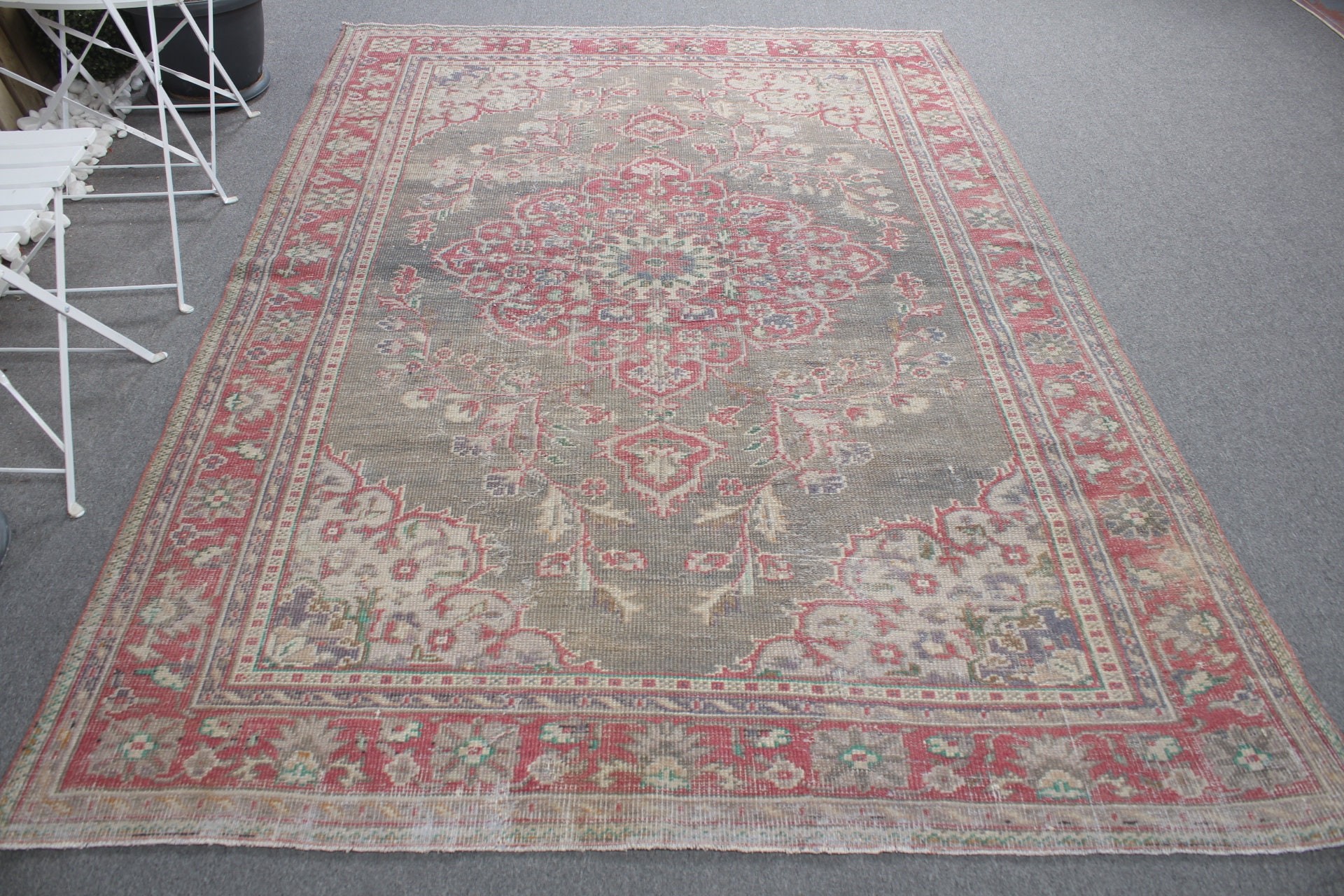 Salon Halıları, Vintage Halı, 6x8,7 ft Büyük Halı, Yatak Odası Halısı, Türk Halısı, Anadolu Halıları, Oturma Odası Halısı, Gri Soğuk Halı, Oushak Halıları