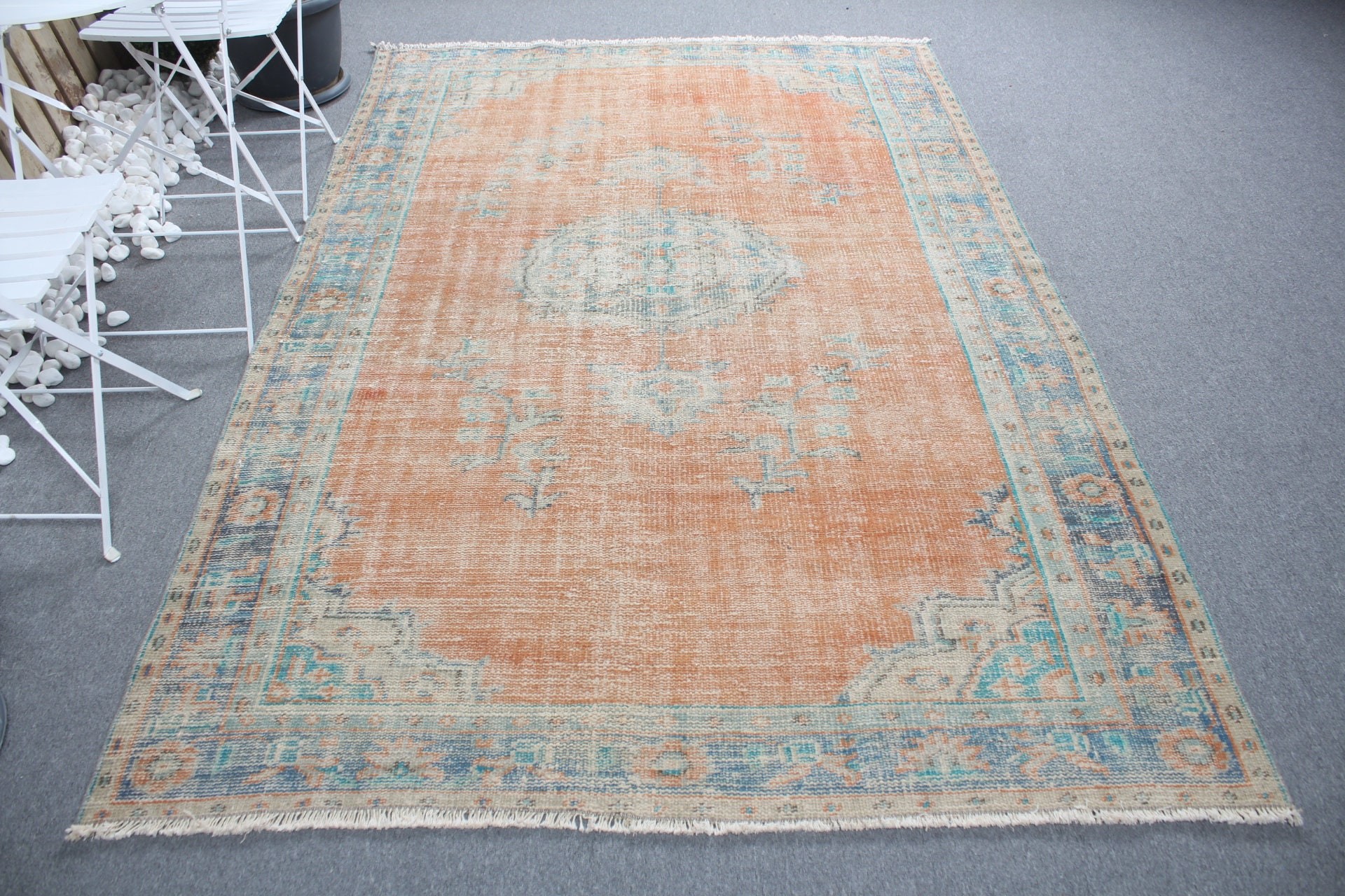 Yatak Odası Halısı, Turuncu Zemin Halısı, Fas Halısı, Oturma Odası Halısı, 5.4x8.5 ft Büyük Halı, Salon Halıları, Türk Halısı, Vintage Halı