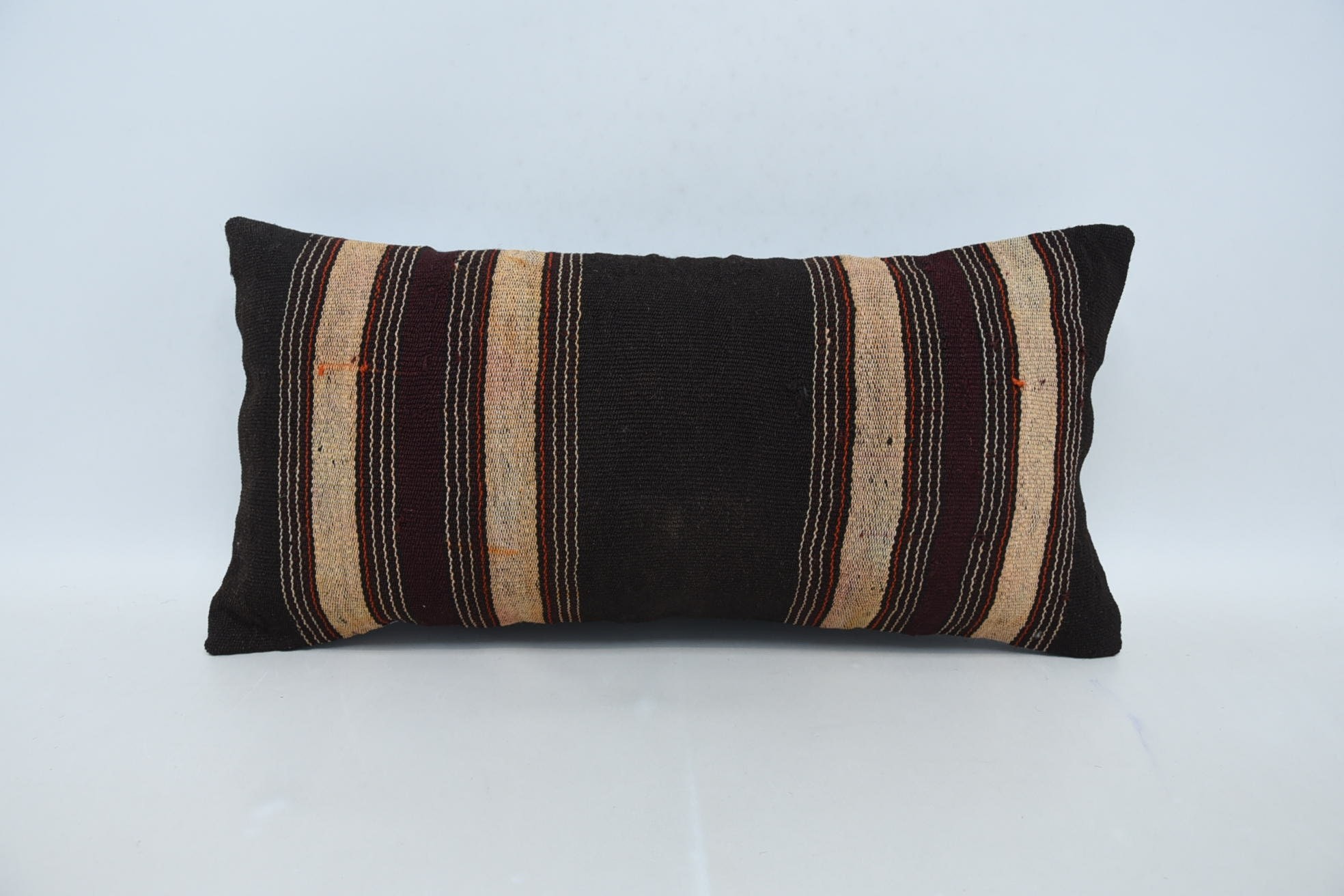 Kilim Pillow, 12"x24" Brown Cushion Case, Outdoor Bolster Pillow Case, Kilim Cushion Sham, Ethnic Cushion, Turkish Kilim Pillow