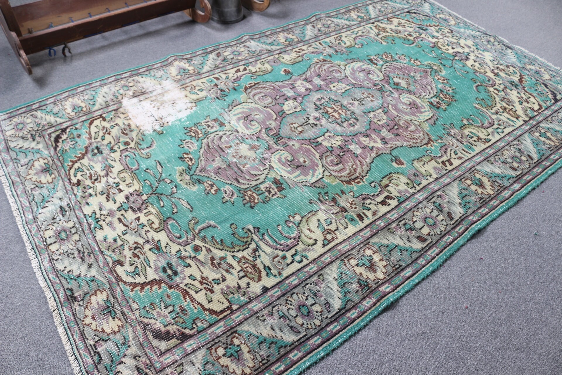 Yer Halısı, Vintage Halı, Salon Halısı, Yatak Odası Halıları, 5.2x8.5 ft Büyük Halı, Antika Halı, Türk Halısı, Yeşil Oryantal Halı, Yatak Odası Halıları