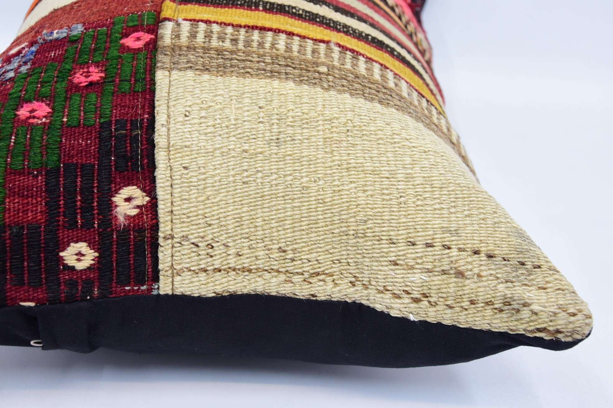 Kilim Cushion Sham, Customized Pillow Case, 16"x24" Beige Cushion Cover, Handmade Rug Seat Pillow, Kilim Pillow, Boho Pillow Sham Cover
