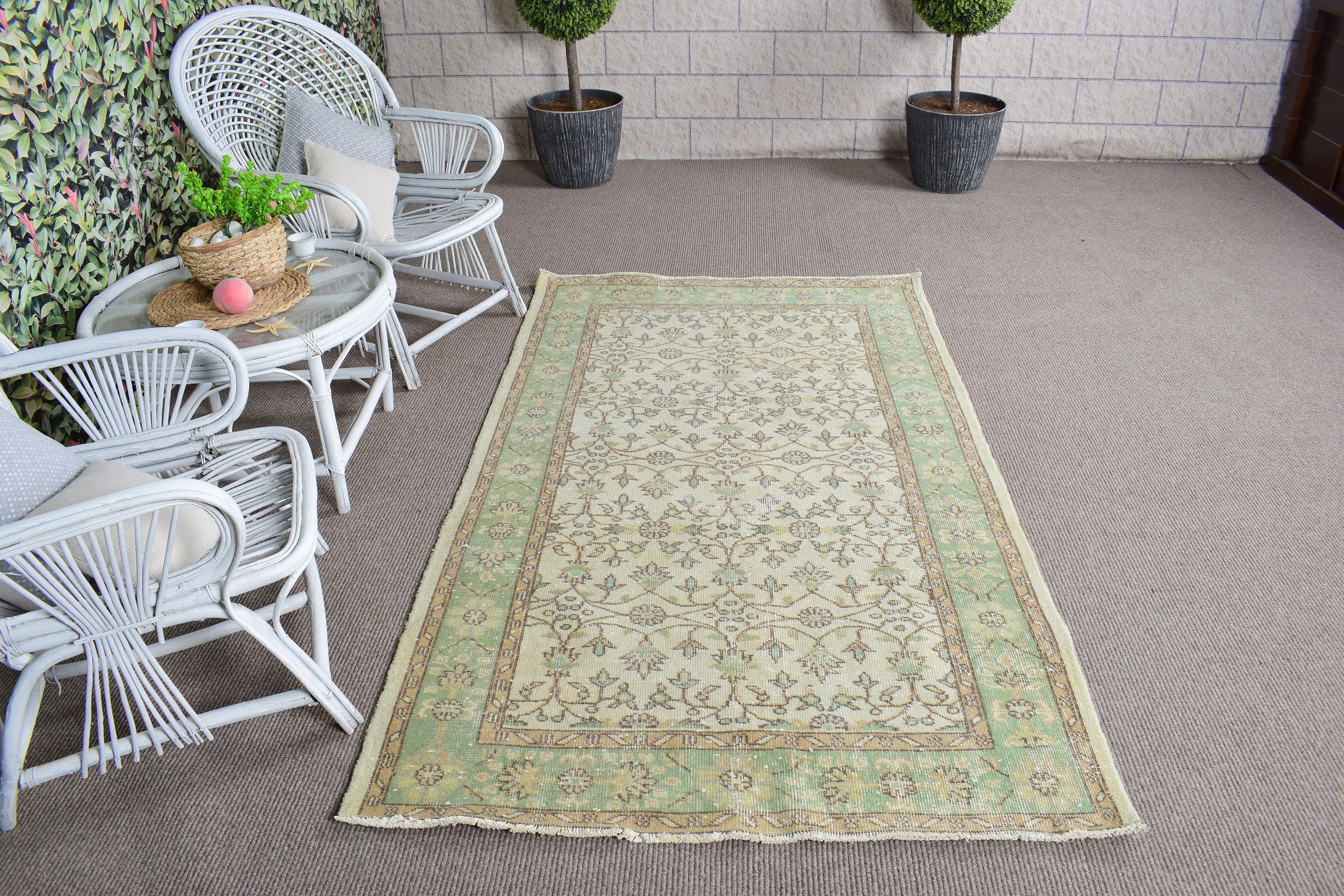 Antique Rugs, Green Flatweave Rugs, Kitchen Rugs, Rugs for Vintage Area, Nursery Rug, 4.1x7.1 ft Area Rug, Vintage Rug, Turkish Rugs