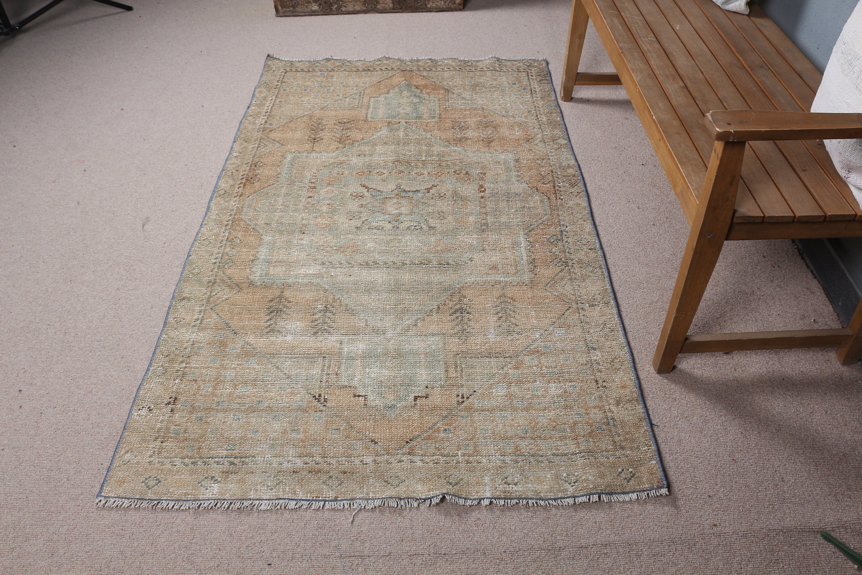 Floor Rug, 3.7x6 ft Accent Rug, Pale Rug, Rugs for Bedroom, Entry Rug, Bedroom Rugs, Turkish Rugs, Oushak Rug, Vintage Rugs, Green Wool Rug