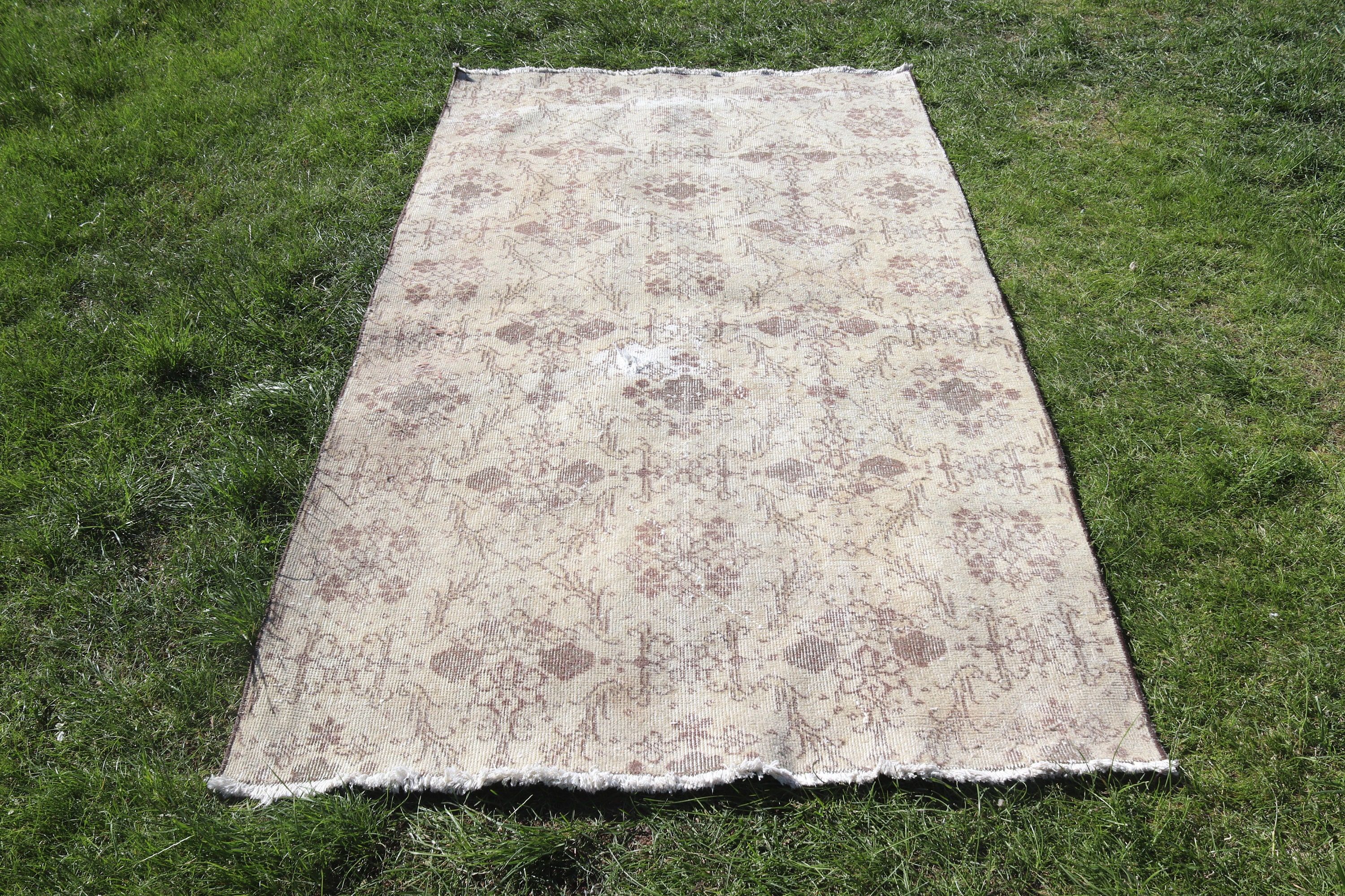 Turkish Rugs, Luxury Rug, Bedroom Rug, Boho Rug, Vintage Rugs, Rugs for Kitchen, Beige Wool Rug, Wool Rug, Floor Rug, 3.8x6.9 ft Area Rugs