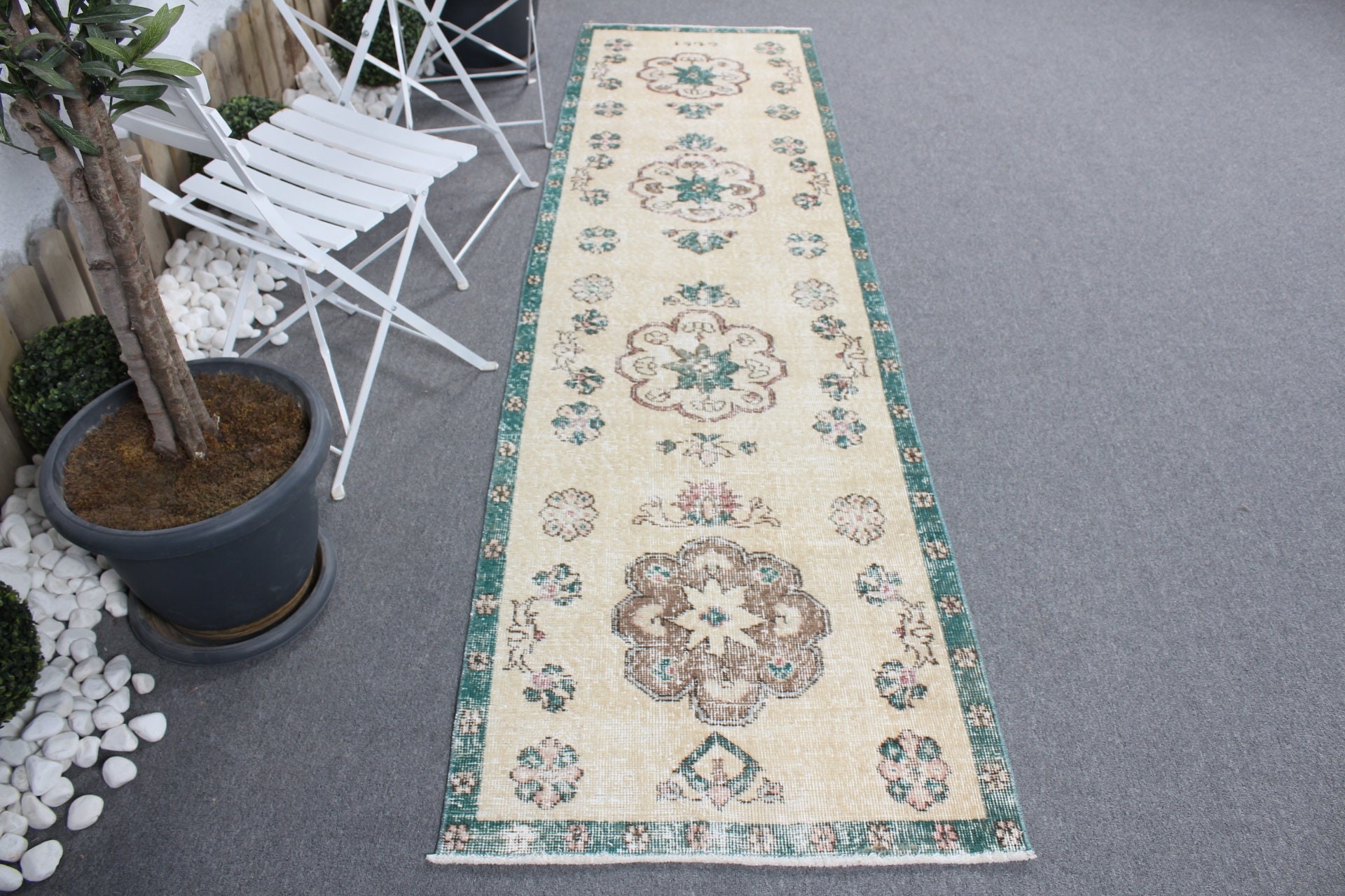 2.5x9.1 ft Koşucu Halısı, Koridor Halısı, Bej Mutfak Halısı, Anadolu Halısı, Vintage Halı, Türk Halısı, Merdiven Halıları, Oryantal Halılar, Boho Halıları