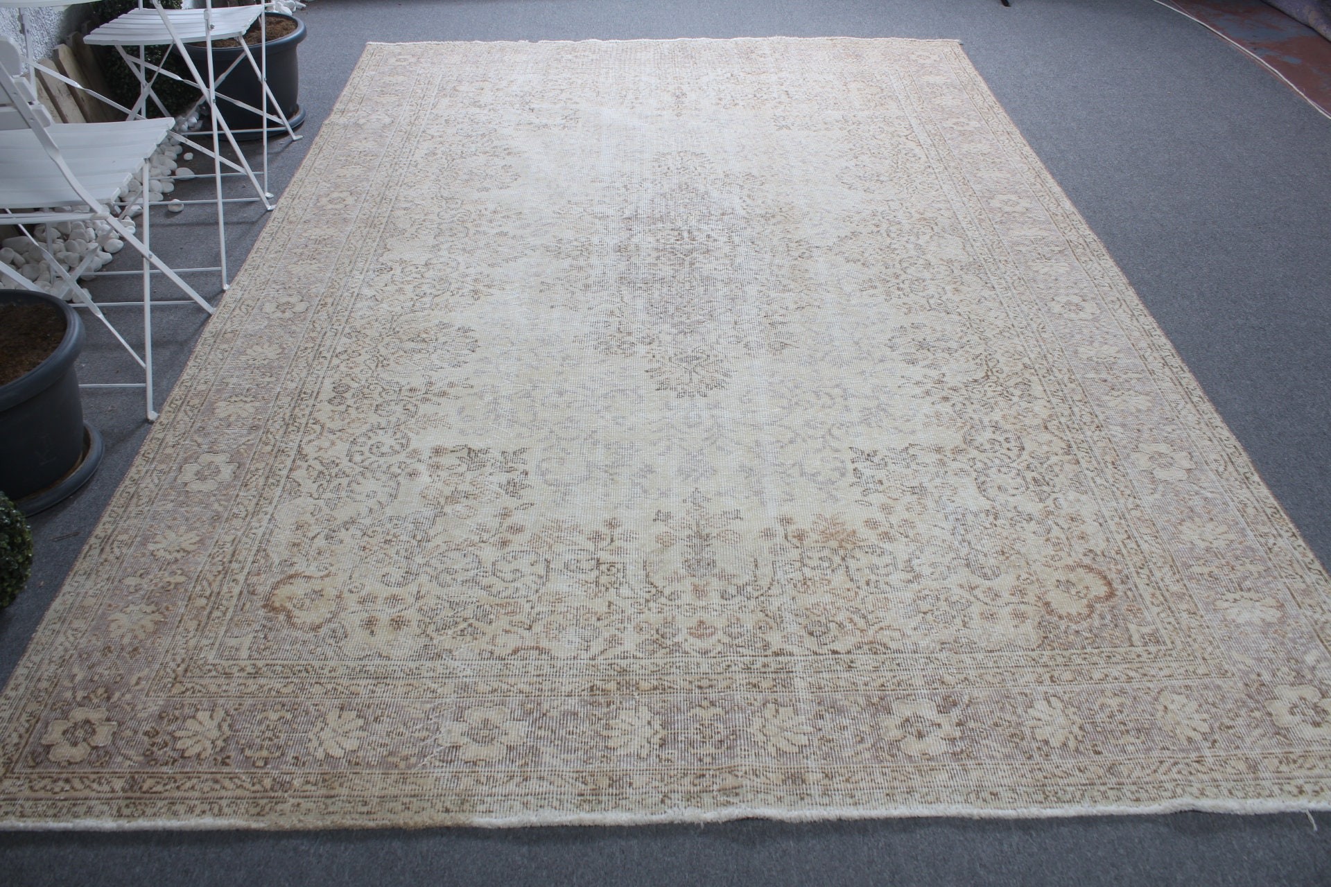 Dining Room Rug, Vintage Rug, Beige Antique Rugs, 7.2x10.7 ft Oversize Rug, Oushak Rug, Living Room Rug, Turkish Rugs