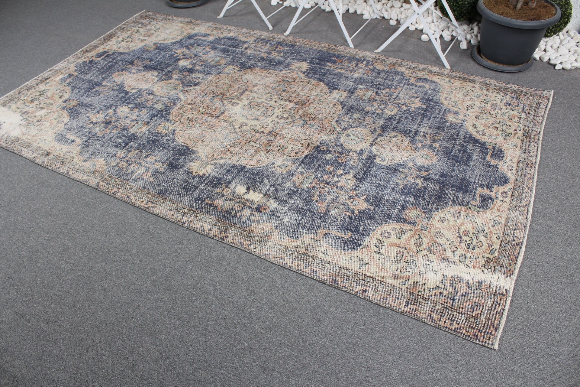 Blue Wool Rug, 4.9x8.6 ft Large Rug, Turkish Rug, Large Wool Rug Rugs, Salon Rug, Oriental Rug, Vintage Rugs, Home Decor Rugs, Bedroom Rug