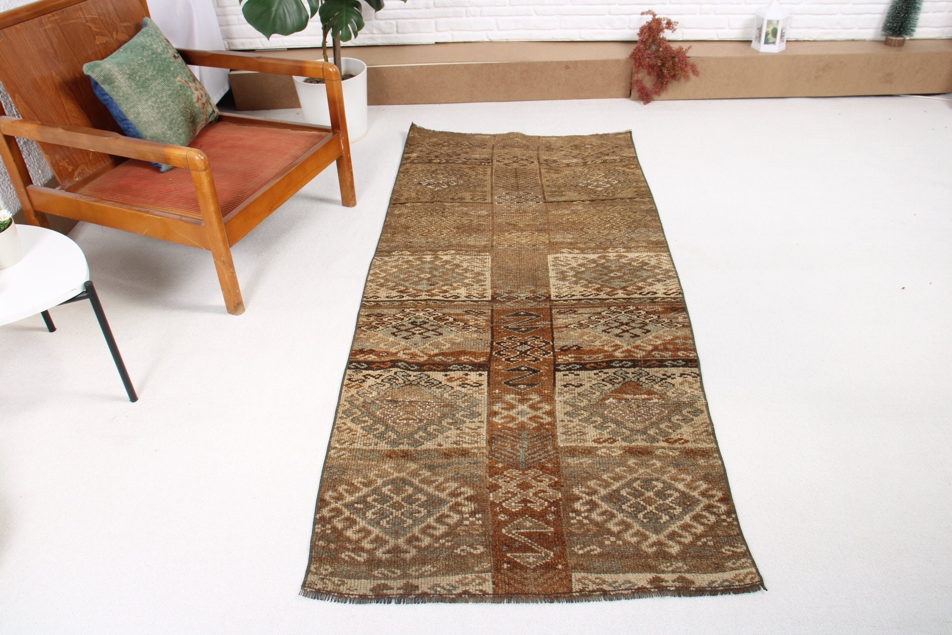Turkish Rug, Kitchen Rug, Vintage Rugs, 2.8x6.5 ft Accent Rug, Brown Wool Rugs, Rugs for Kitchen, Home Decor Rug, Entry Rug