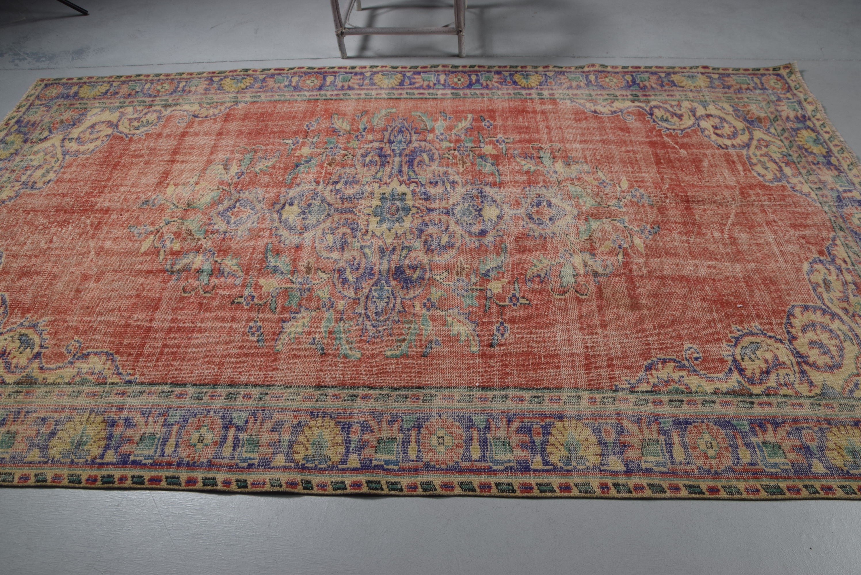 Vintage Halı, Fas Halısı, Türk Halısı, 5.9x9.7 ft Büyük Halılar, Oushak Halısı, Yatak Odası Halısı, Doğal Halı, Turuncu Oushak Halısı, Oturma Odası Halısı