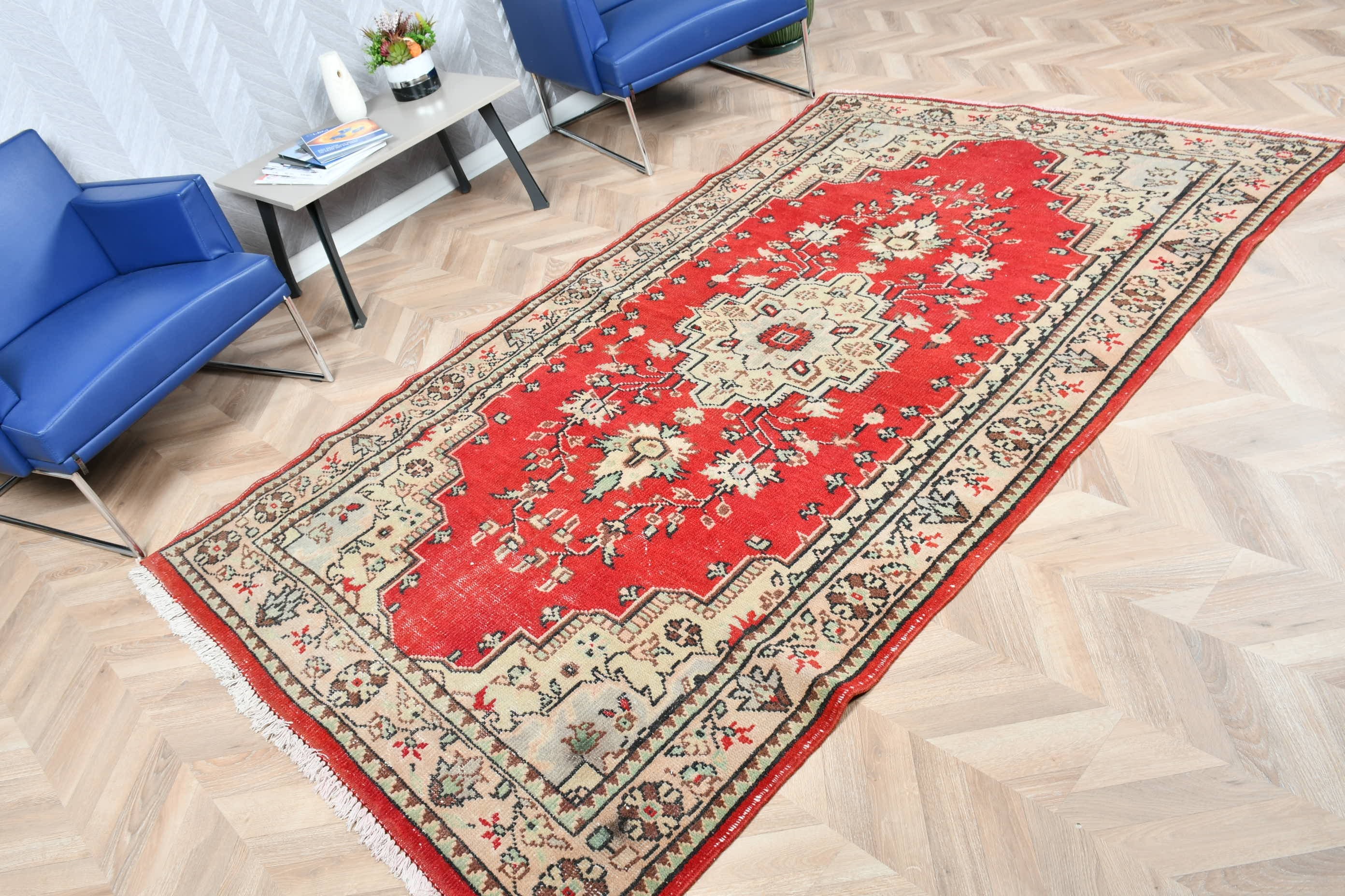 Red Cool Rug, Dining Room Rugs, Turkish Rugs, Living Room Rugs, Wool Rug, Old Rugs, Vintage Rug, 5.2x8.5 ft Large Rug