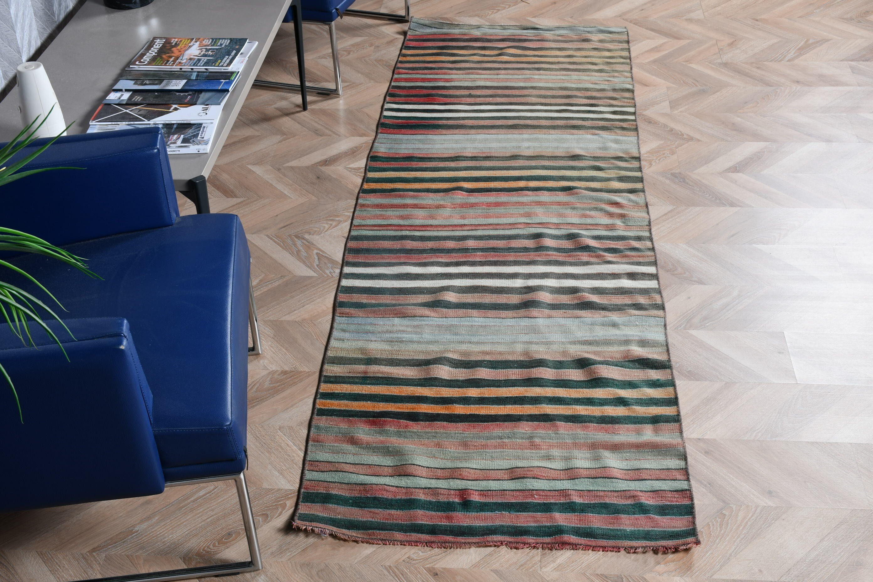 Kilim, Vintage Halı, 2.6x8.3 ft Yolluk Halısı, Anadolu Halısı, Merdiven Halısı, Koridor Halıları, Mutfak Halıları, Türk Halısı, Yeşil Mutfak Halısı