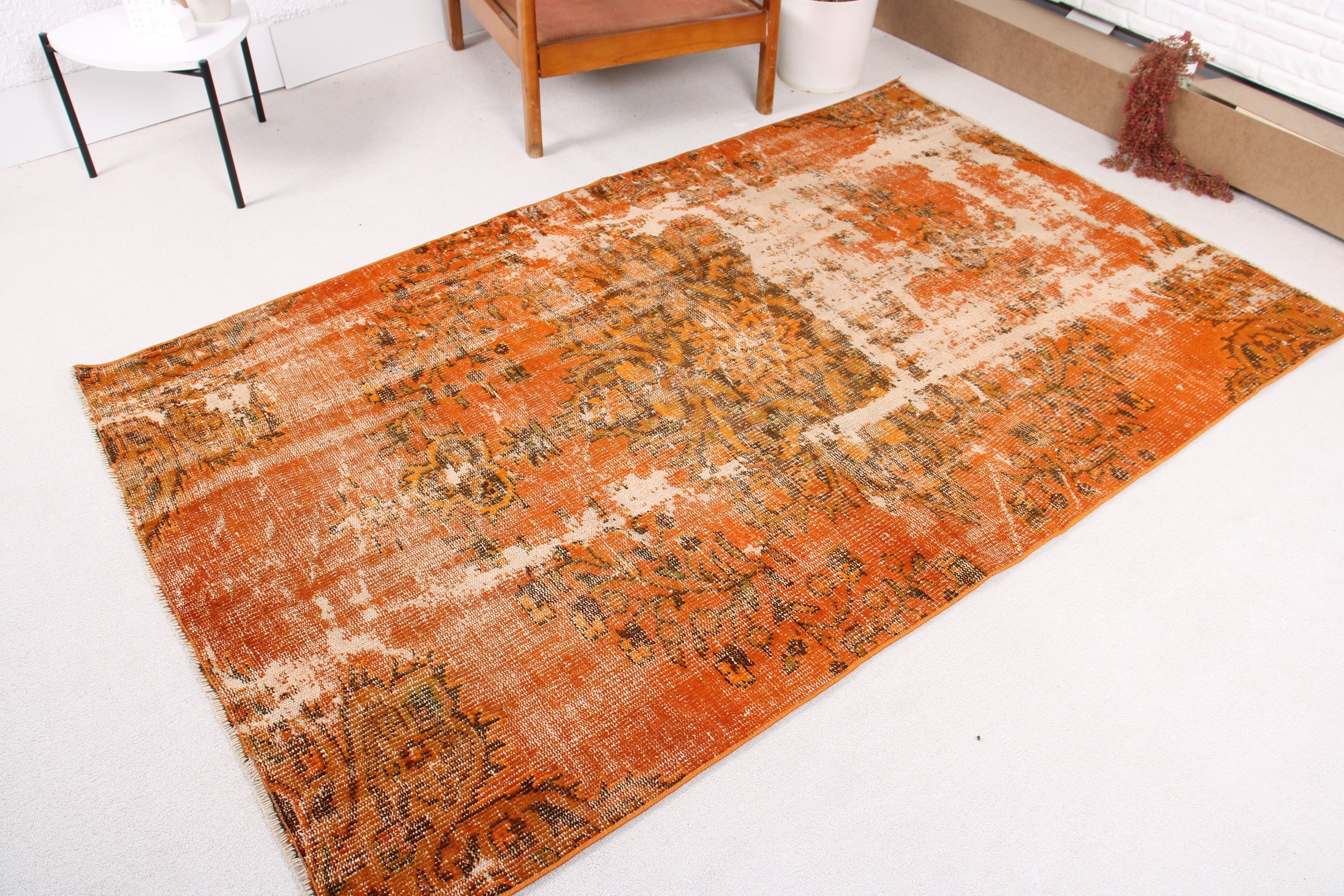 Vintage Rugs, Aztec Rugs, Boho Rug, Turkish Rug, Kitchen Rugs, 4.4x7.2 ft Area Rugs, Wool Rug, Vintage Area Rug, Orange Anatolian Rugs