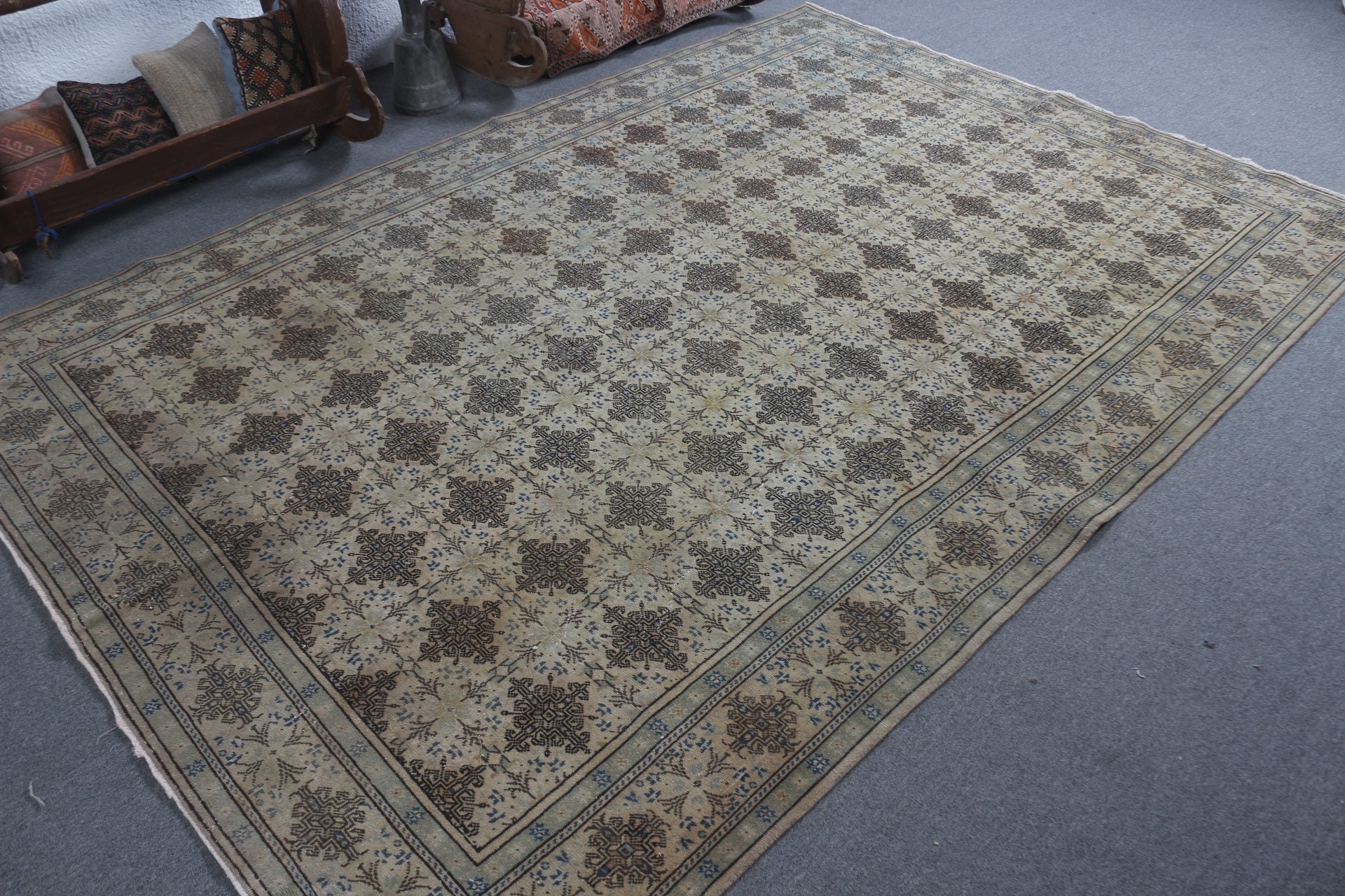 Vintage Halı, Yeşil 6.7x9.3 ft Büyük Halı, Salon Halısı, Salon Halıları, Mutfak Halısı, Türk Halısı, Yatak Odası Halıları, Sanat Halısı, Yün Halı