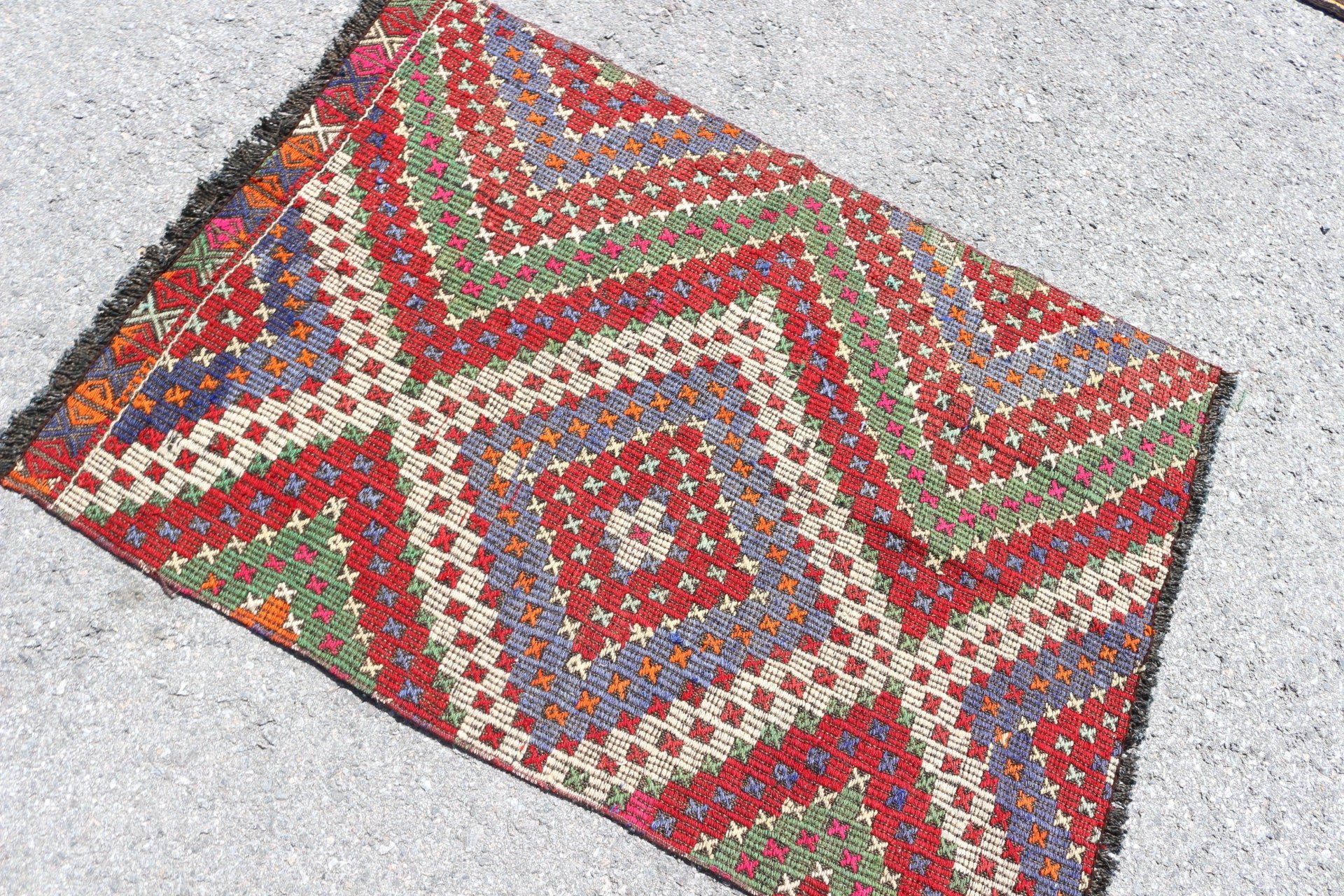 Türk Kilim, Mutfak Kilim, Antik Kilim, Araba paspası Kilim, Kırmızı Zemin Kilim, Mutfak Kilim, Duvar Kilim, 84x121 cm Küçük Kilim