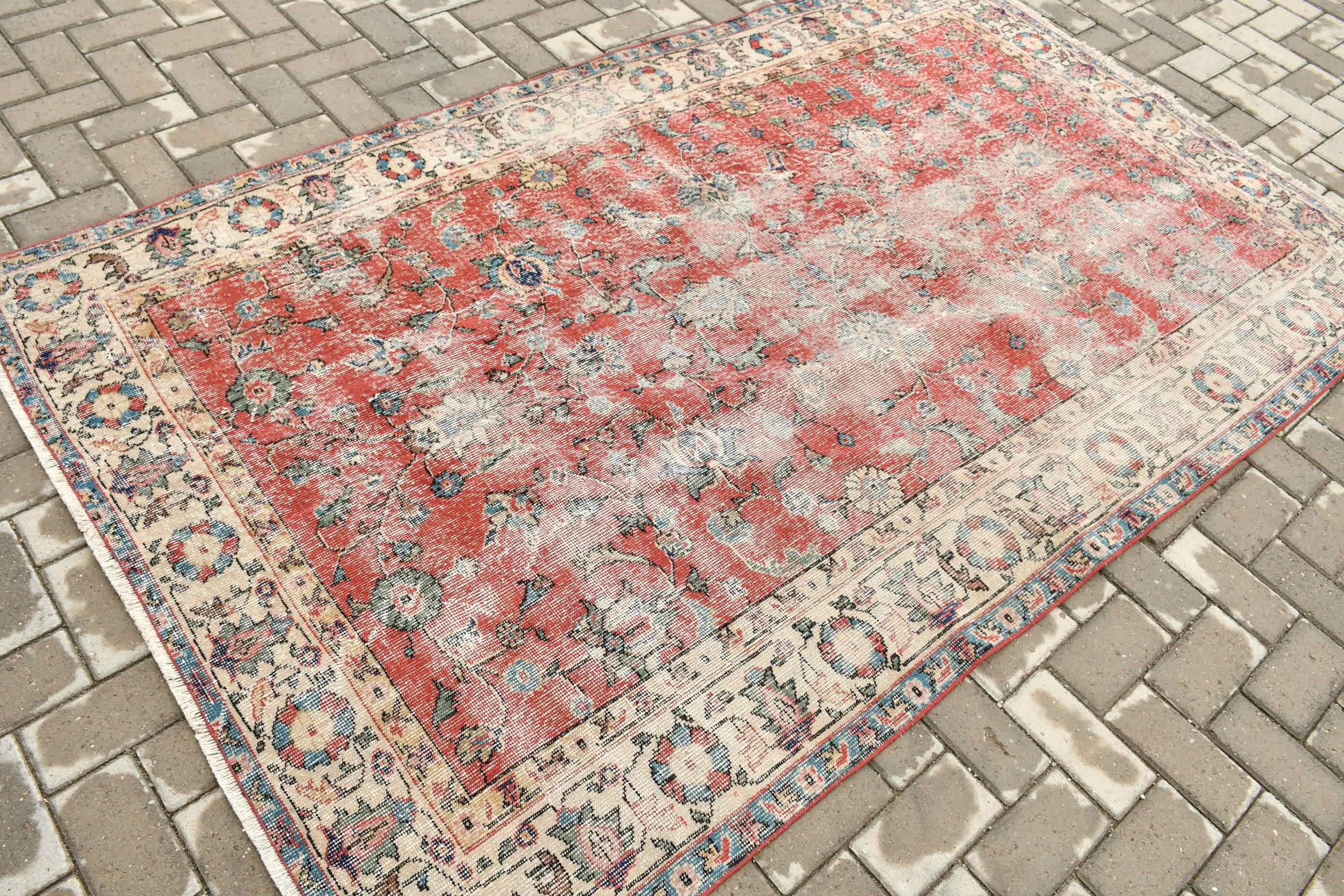 Nursery Rugs, Custom Rug, Bedroom Rug, Moroccan Rug, Vintage Rug, Turkish Rug, Rugs for Dining Room, Red Antique Rugs, 4.8x7.8 ft Area Rug