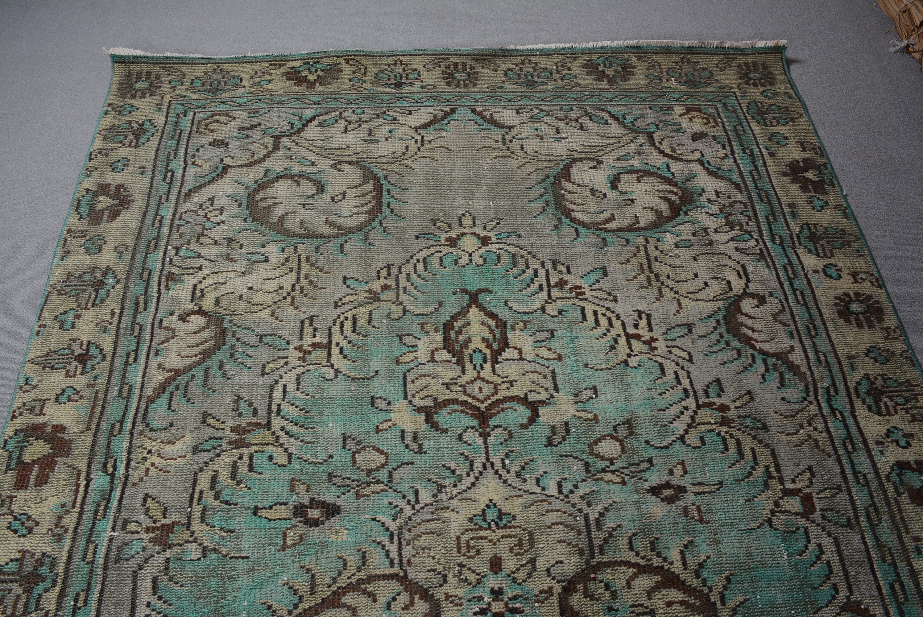 Salon Halıları, Soluk Halılar, Yemek Odası Halısı, Vintage Halı, Ev Dekorasyonu Halıları, Türk Halıları, Oushak Halıları, Yeşil 5.3x9.5 ft Büyük Halı