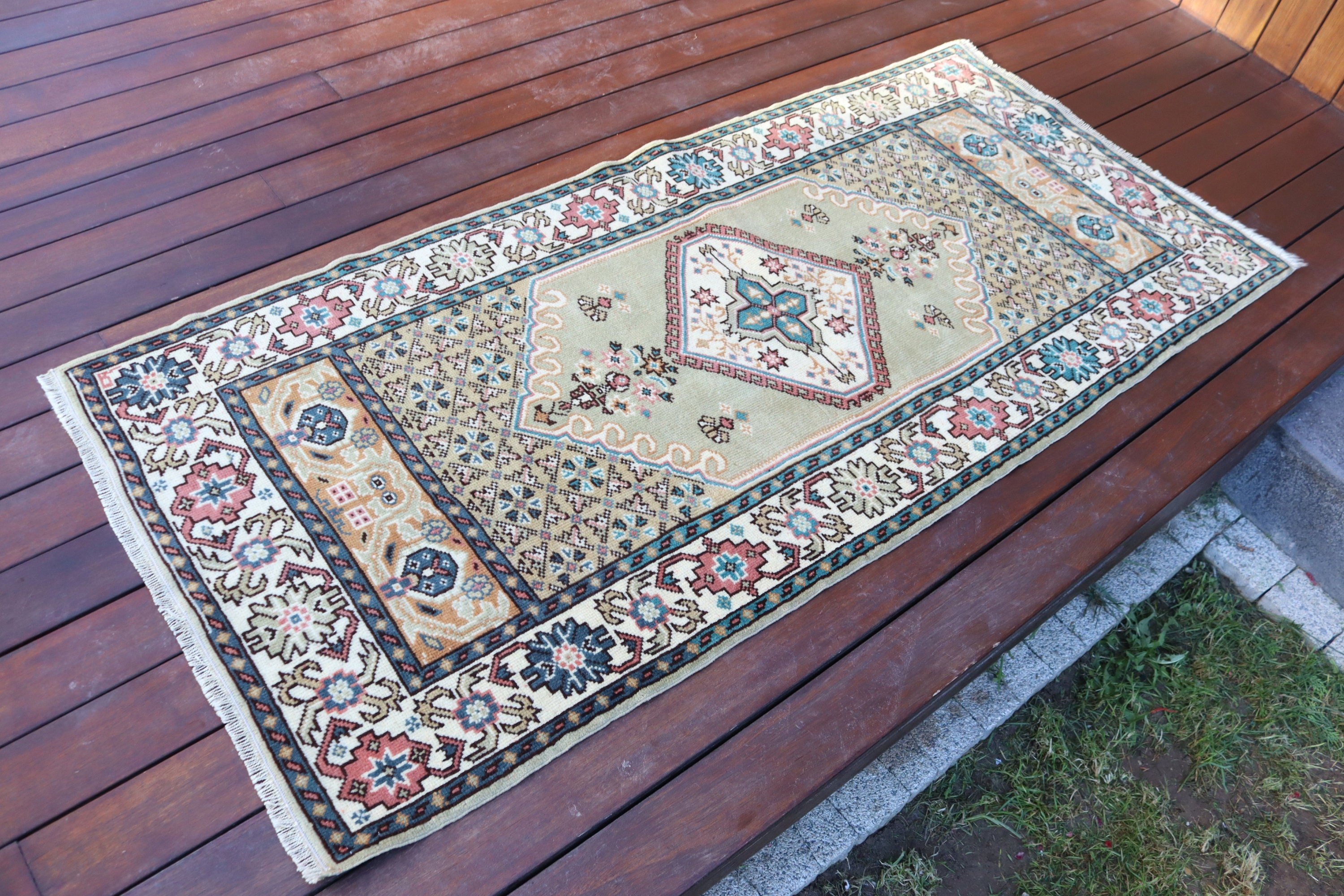 Small Boho Rugs, Vintage Rug, Statement Rug, Green Bedroom Rugs, Handwoven Rug, 2.4x5.2 ft Small Rugs, Car Mat Rug, Turkish Rugs