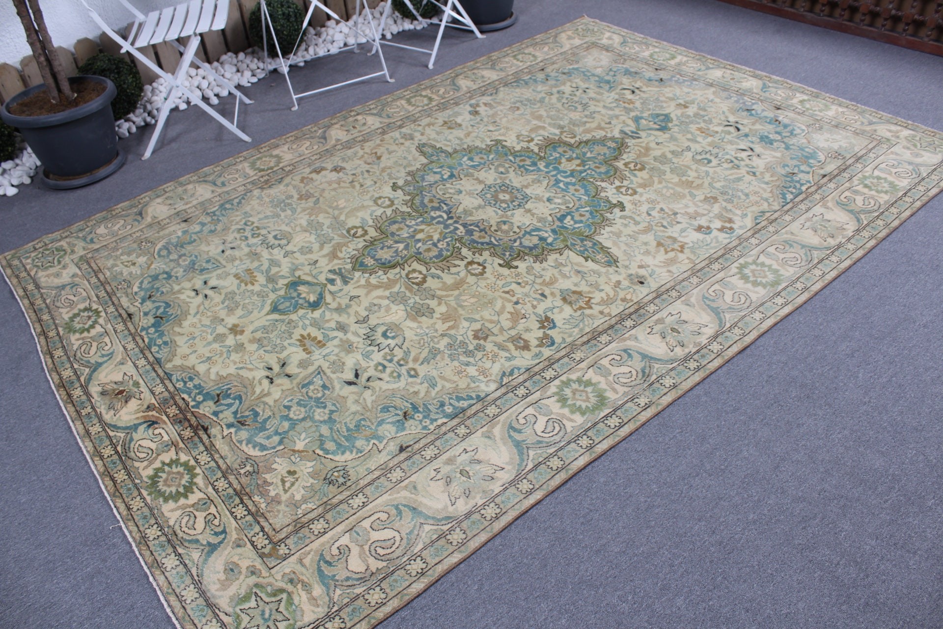 Yeşil Soğuk Halı, Türk Halısı, Bohem Halısı, Yer Halıları, Salon Halısı, 6,3x9,5 ft Büyük Halılar, Oryantal Halı, Vintage Halı, Yemek Odası Halıları