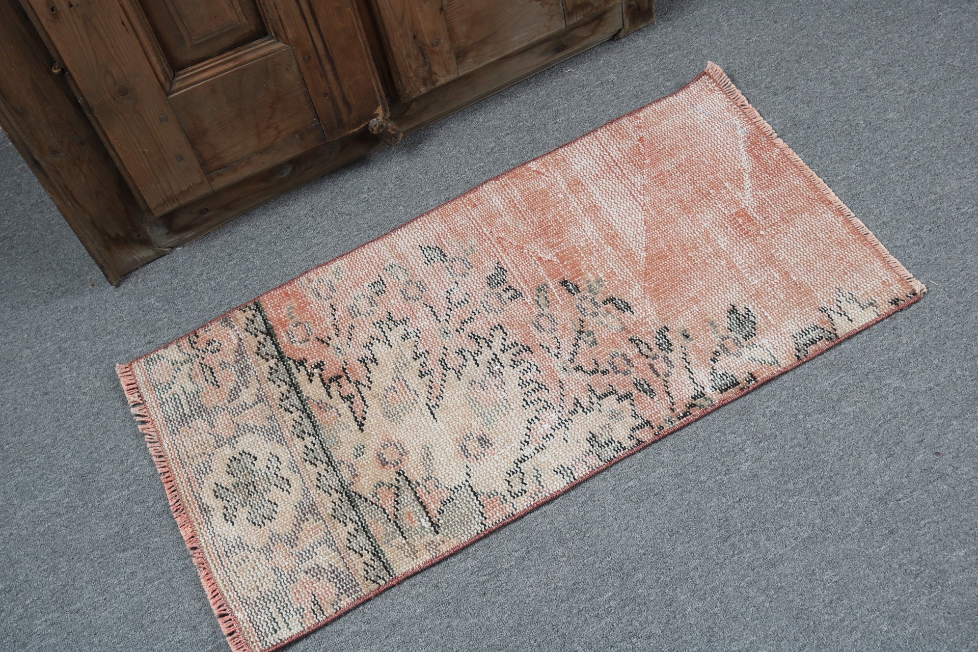 Vintage Rug, Car Mat Rugs, 1.5x2.9 ft Small Rug, Floor Rug, Bathroom Rug, Flatweave Rug, Orange Home Decor Rugs, Turkish Rugs