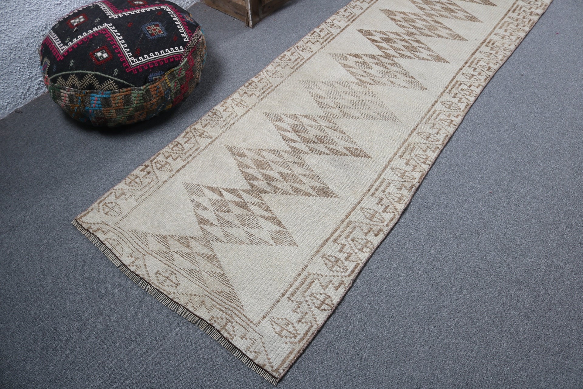 Türk Halısı, Uzun Koşucu Halıları, Bej Oushak Halısı, Vintage Runner Halısı, Vintage Halılar, 2.9x11.2 ft Runner Halısı, Antika Halılar, Harika Halılar