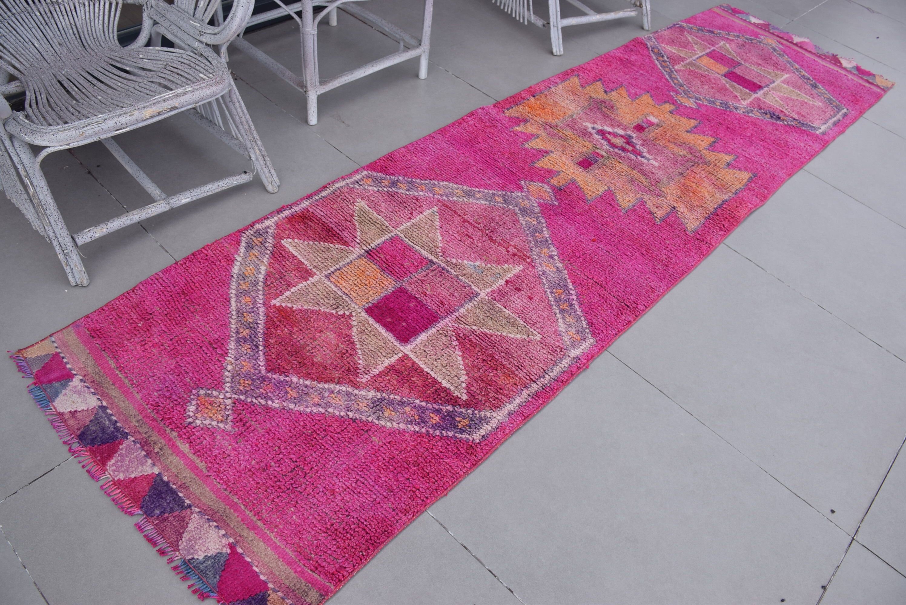 Pink  2.8x10.5 ft Runner Rugs, Dorm Rug, Anatolian Rugs, Corridor Rugs, Turkish Rugs, Vintage Rugs, Floor Rug, Hallway Rugs