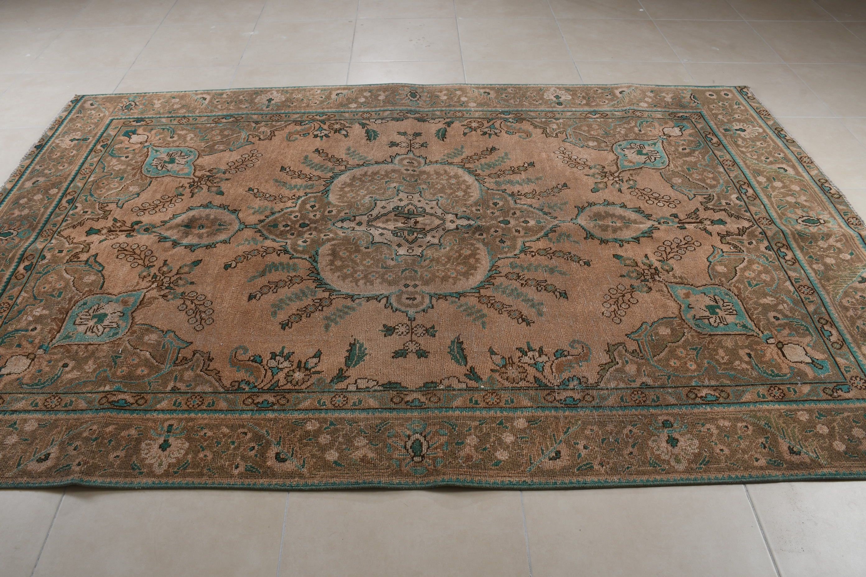 6.1x9.5 ft Büyük Halılar, Oushak Halıları, Oturma Odası Halıları, Vintage Halılar, Yatak Odası Halıları, Yemek Odası Halıları, Turuncu Antika Halılar, Türk Halısı