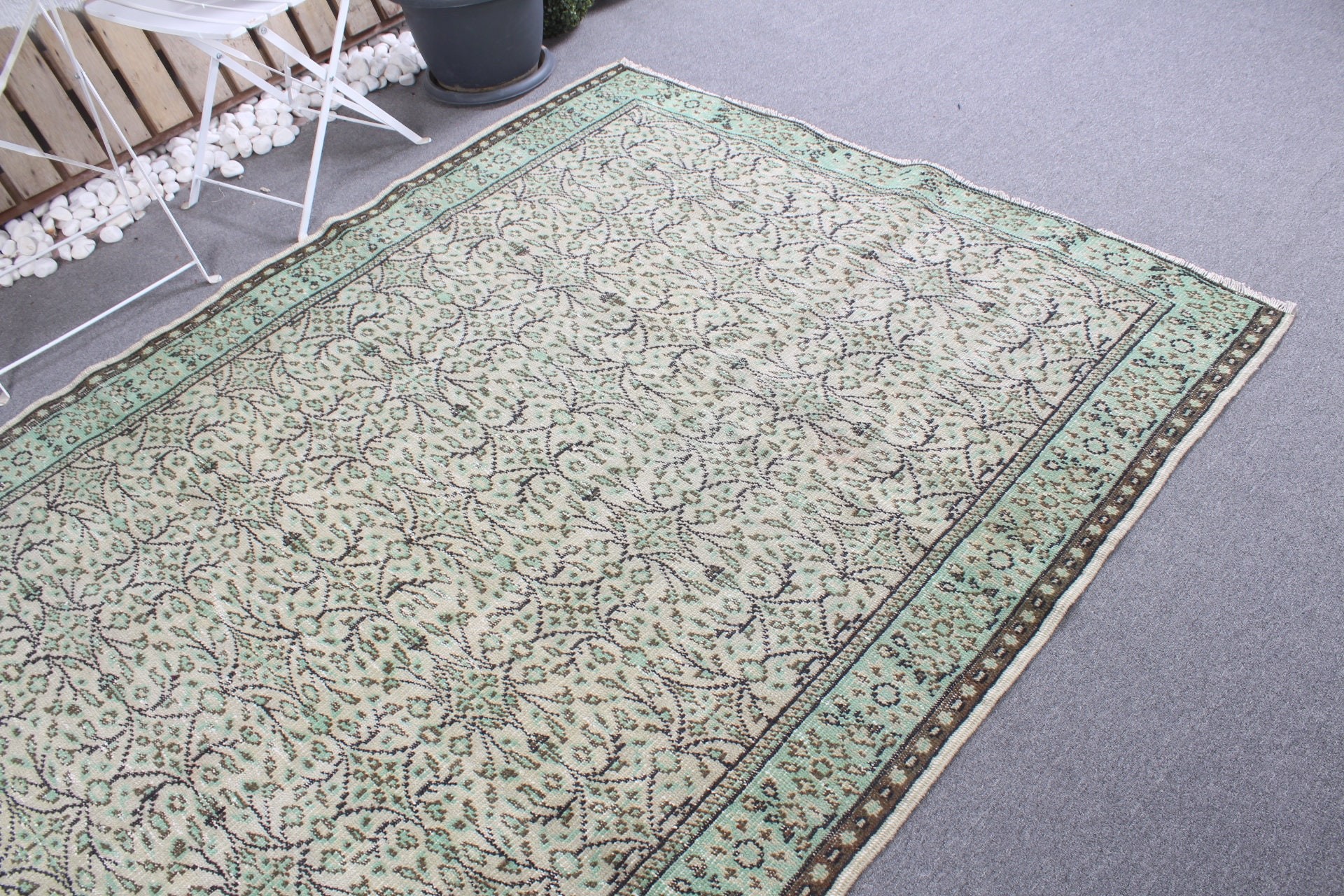 Bej Oushak Halı, Havalı Halı, Yatak Odası Halıları, Türk Halısı, Mutfak Halısı, 5.4x9.7 ft Büyük Halı, Vintage Halı, Salon Halısı, Yemek Odası Halısı