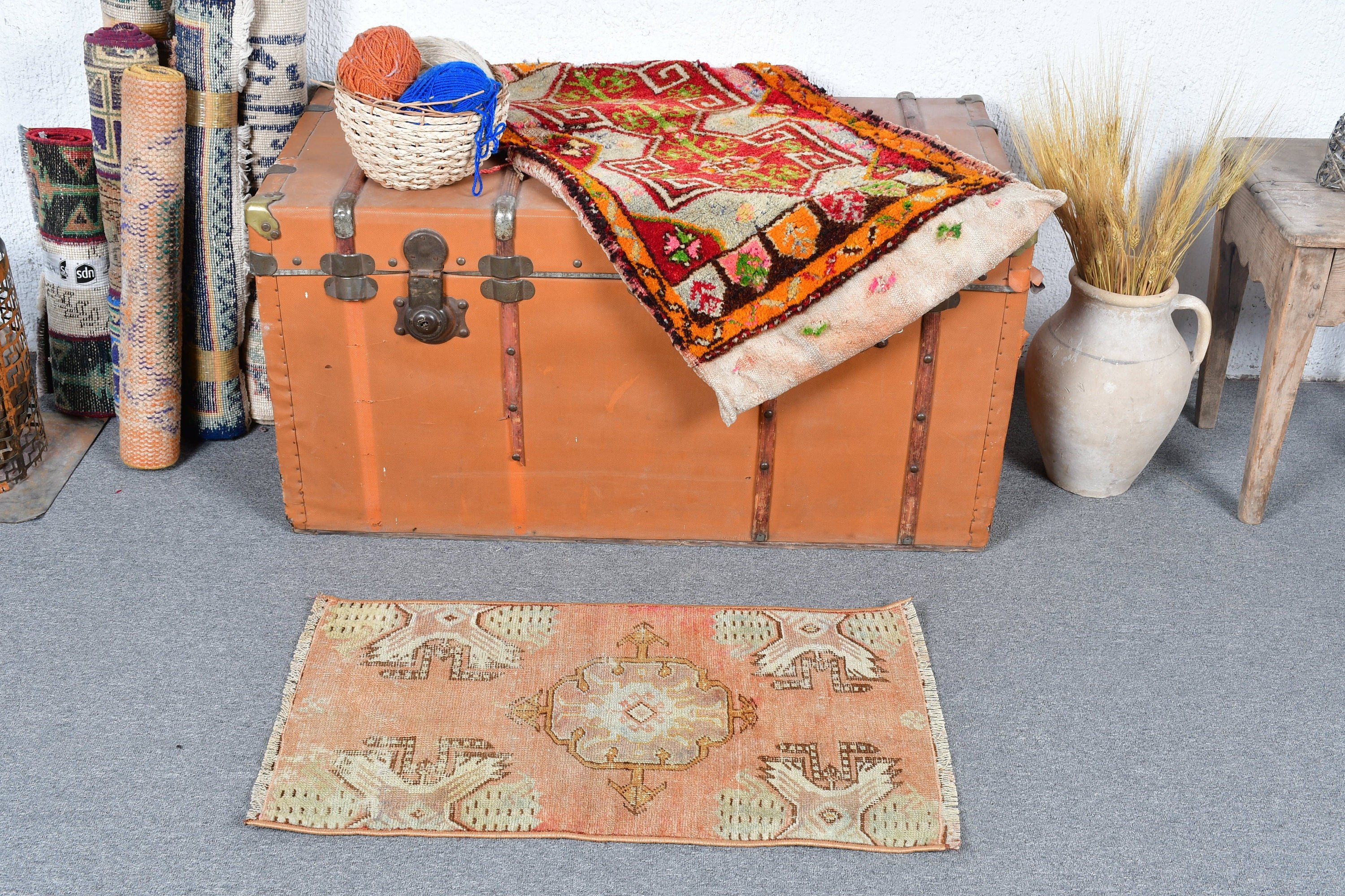 Entry Rug, Vintage Rug, Brown Floor Rugs, Turkish Rug, Door Mat Rugs, Home Decor Rug, Moroccan Rugs, 1.4x2.5 ft Small Rug, Outdoor Rugs