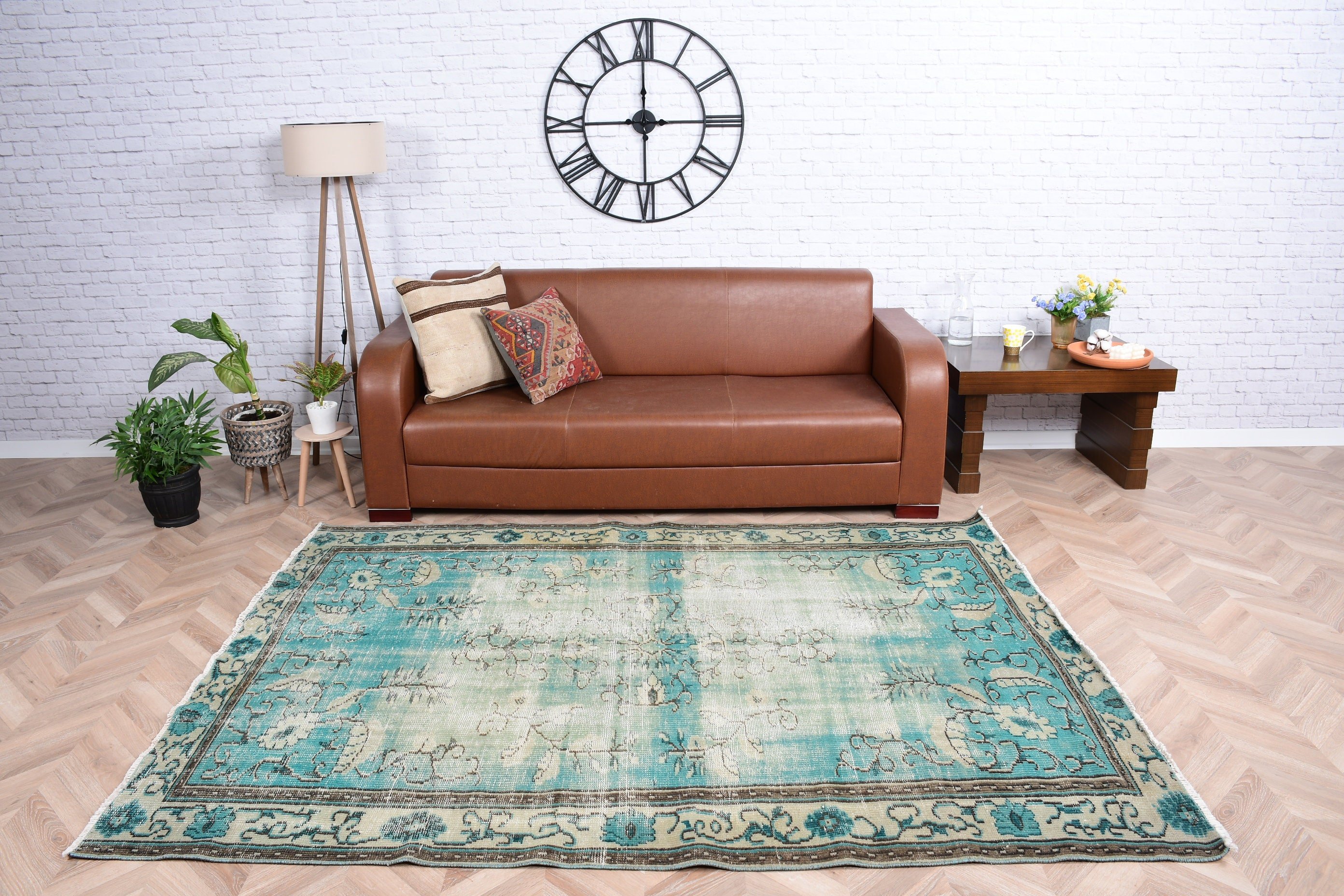 Vintage Rug, Green Floor Rug, Turkish Rug, Living Room Rug, Bedroom Rugs, Rugs for Bedroom, Wool Rug, Salon Rugs, 5.6x7.5 ft Large Rug