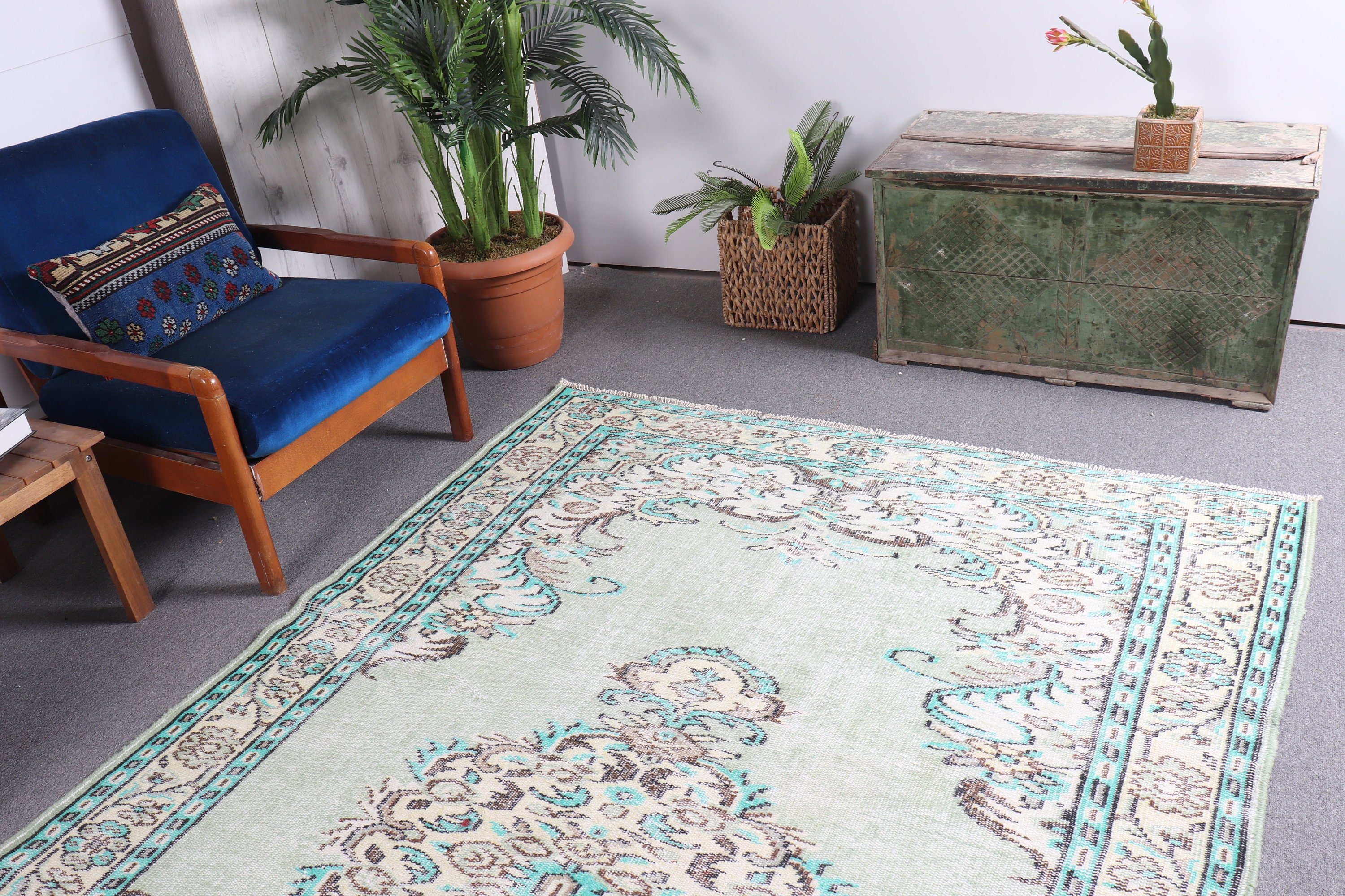 Living Room Rug, Dining Room Rug, Oushak Rugs, 5.6x8.7 ft Large Rug, Home Decor Rug, Vintage Rug, Turkish Rug, Green Home Decor Rug