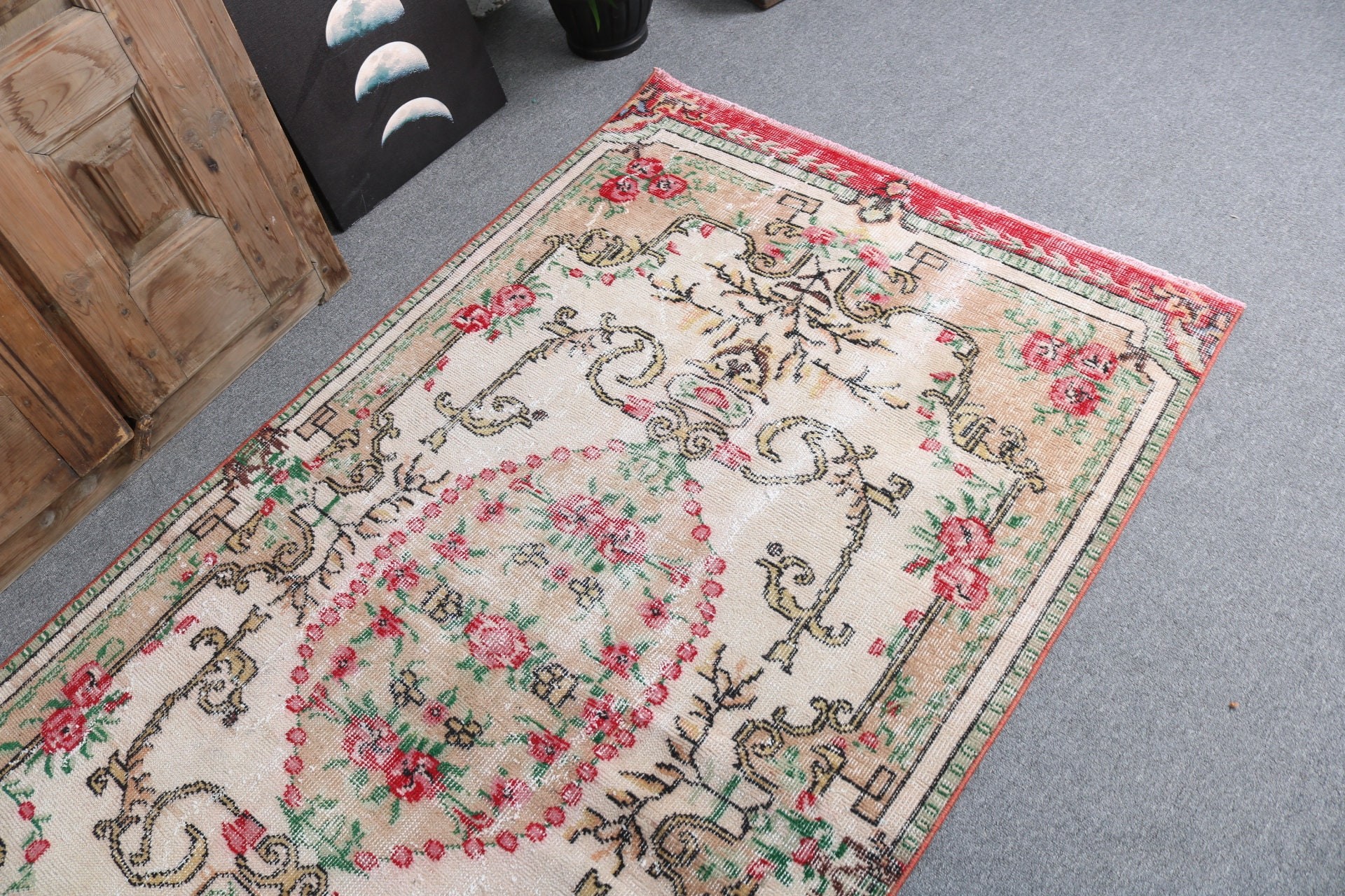 Türk Halısı, Çocuk Halıları, Vintage Halılar, Düz Dokuma Halılar, Bej Modern Halı, Boho Vurgulu Halılar, 3,5x6,7 ft Accent Halı, Oryantal Halı