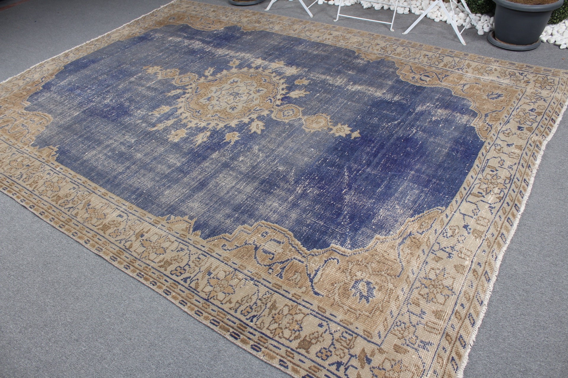 7.8x10.4 ft Oversize Rug, Dining Room Rug, Blue Wool Rugs, Turkish Rug, Floor Rugs, Vintage Rug, Aztec Rug, Living Room Rug, Antique Rug