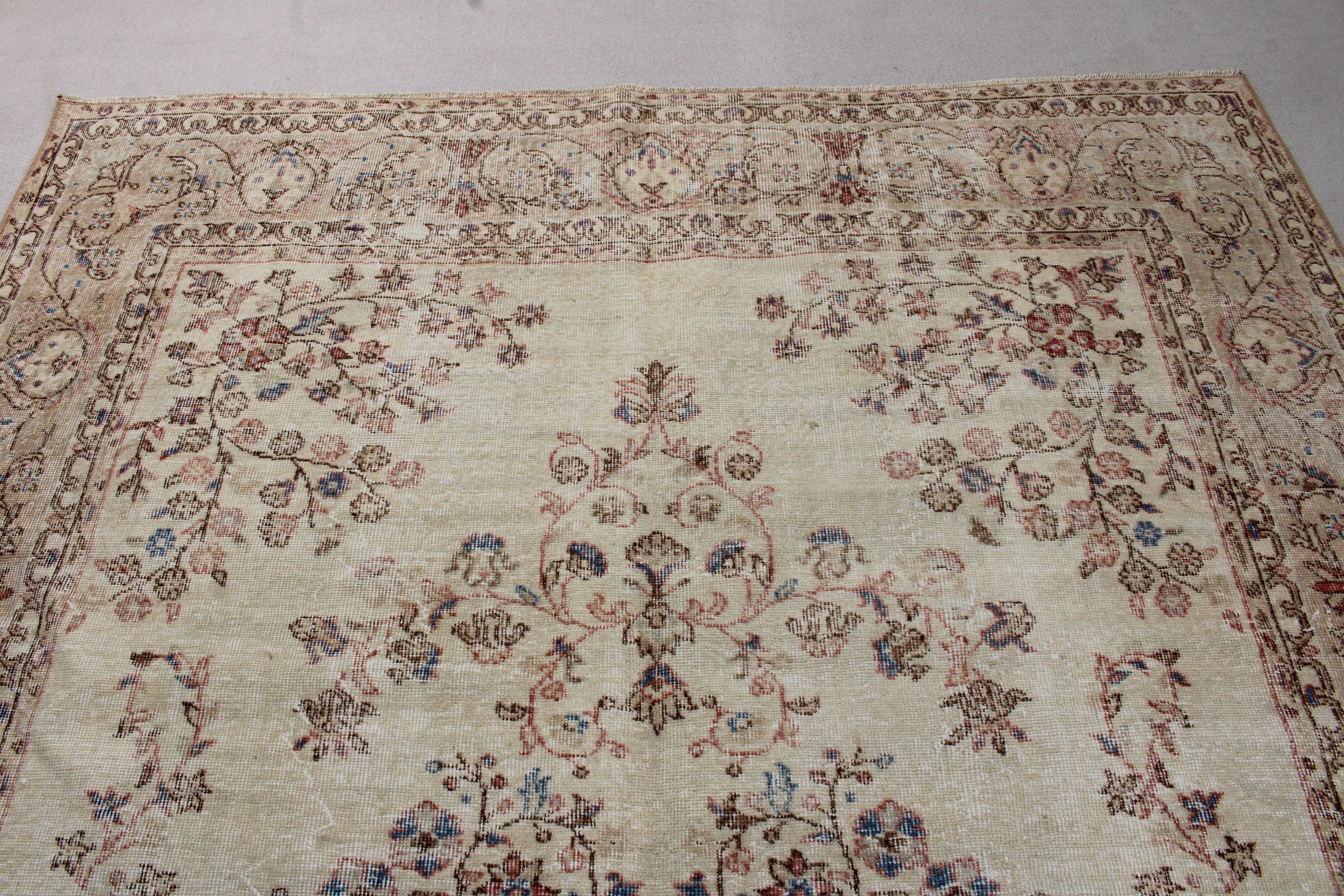 Antique Rugs, Floor Rug, Beige Moroccan Rug, Vintage Rug, Oversize Vintage Rugs, Turkish Rug, Salon Rug, 7.2x10.5 ft Oversize Rugs