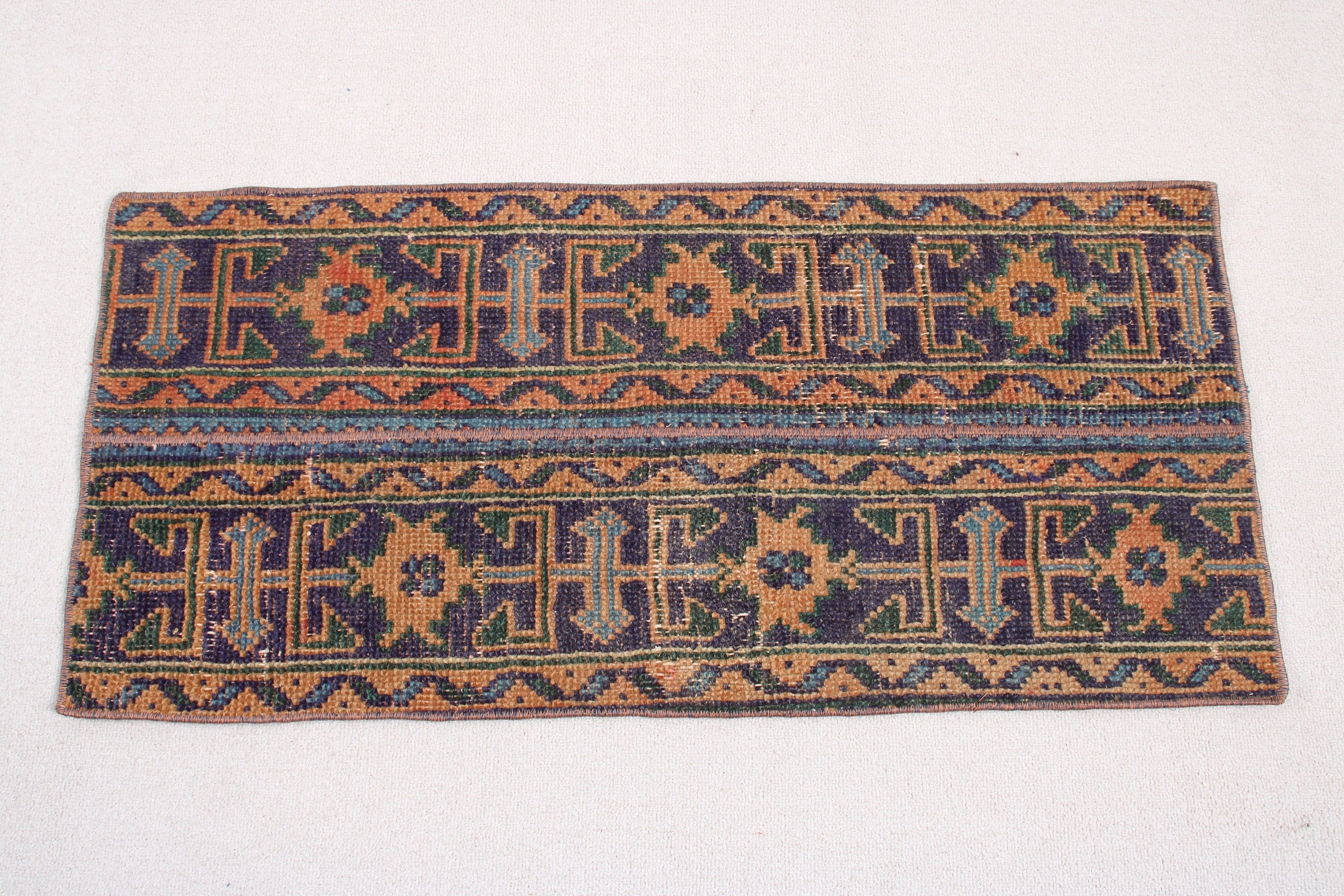 Vintage Halı, 1.6x3.4 ft Küçük Halı, Mavi Açıklama Halısı, Duvara Asılı Halılar, Türk Halısı, Fas Halıları, Aztek Halısı, Çocuk Halısı