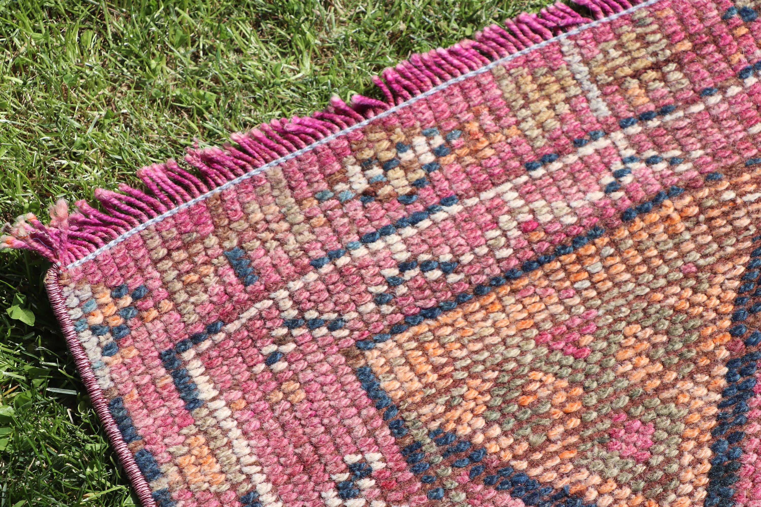 Beni Ourain Runner Halı, Türk Halısı, Vintage Halı, Vintage Runner Halıları, Oushak Halıları, Pembe El Dokuma Halı, Yer Halıları, 2.3x11.6 ft Runner Halısı