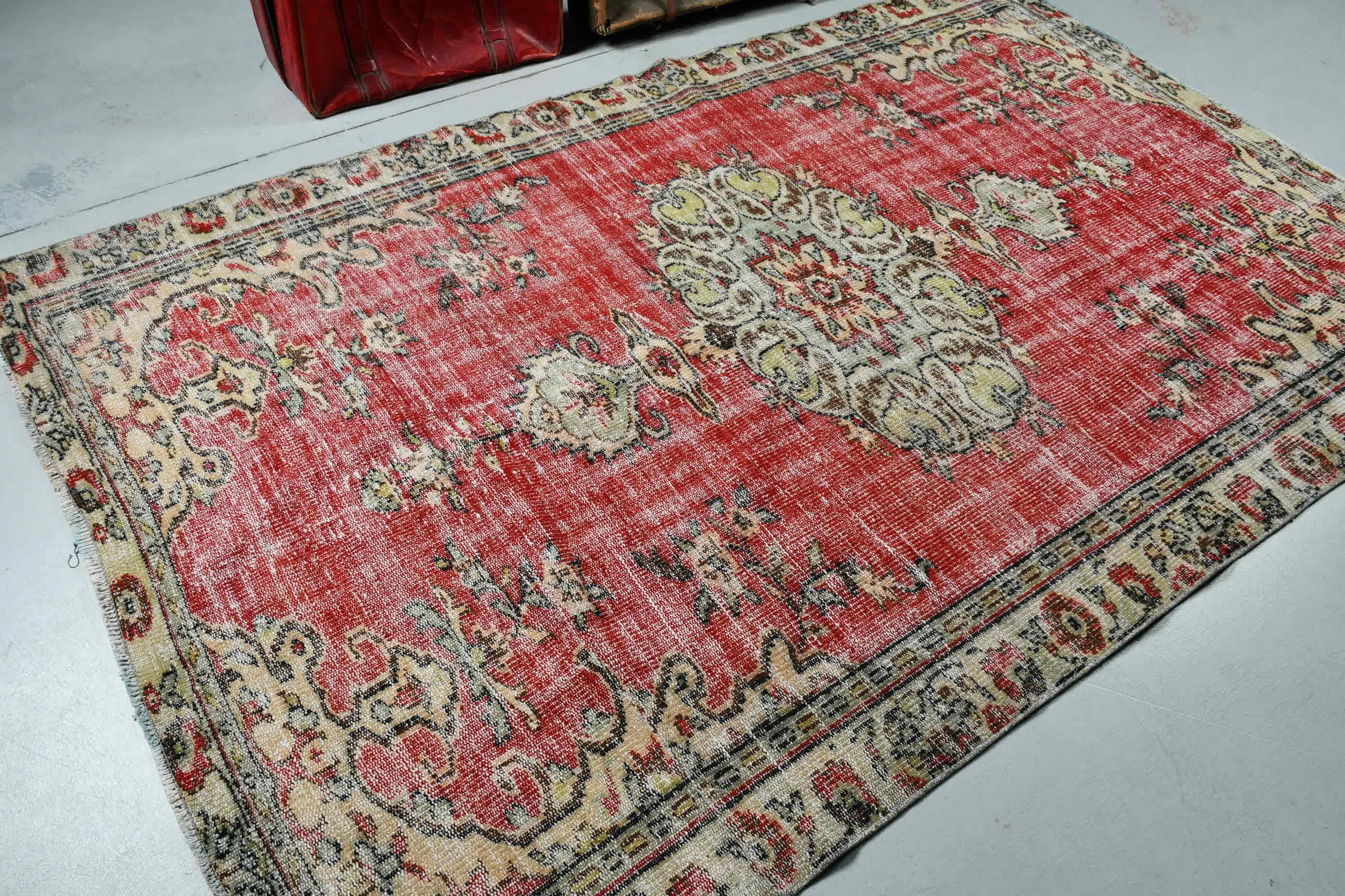 Oturma Odası Halısı, Oturma Odası Halıları, 5.5x8.9 ft Büyük Halı, Vintage Halılar, Yer Halısı, Kırmızı Oushak Halısı, Yatak Odası Halısı, Türk Halısı, Oushak Halısı