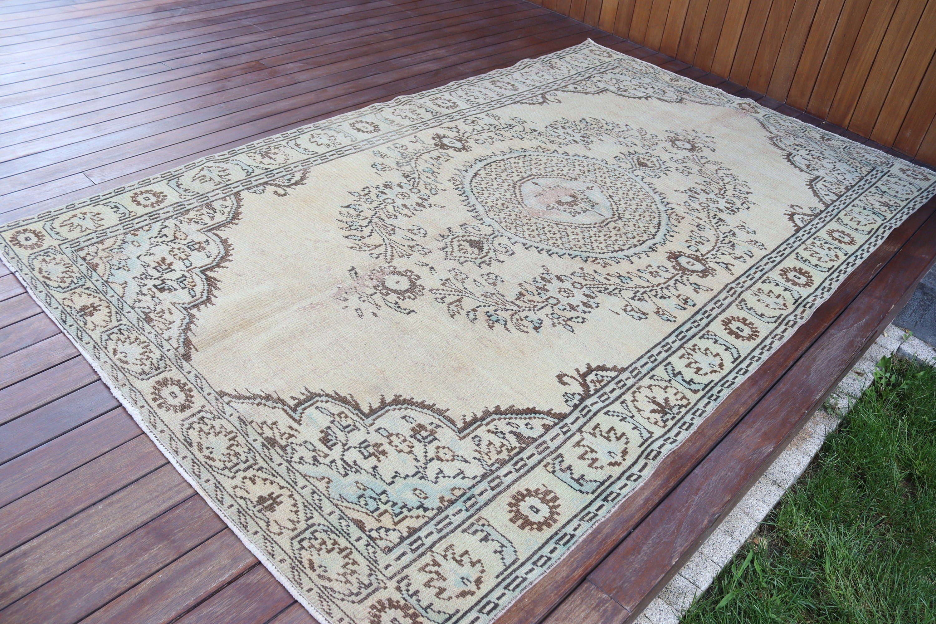 Salon Rug, Beige Floor Rugs, Statement Rugs, Ethnic Rug, Vintage Rug, Luxury Rugs, 5.2x8.4 ft Large Rugs, Living Room Rug, Turkish Rug