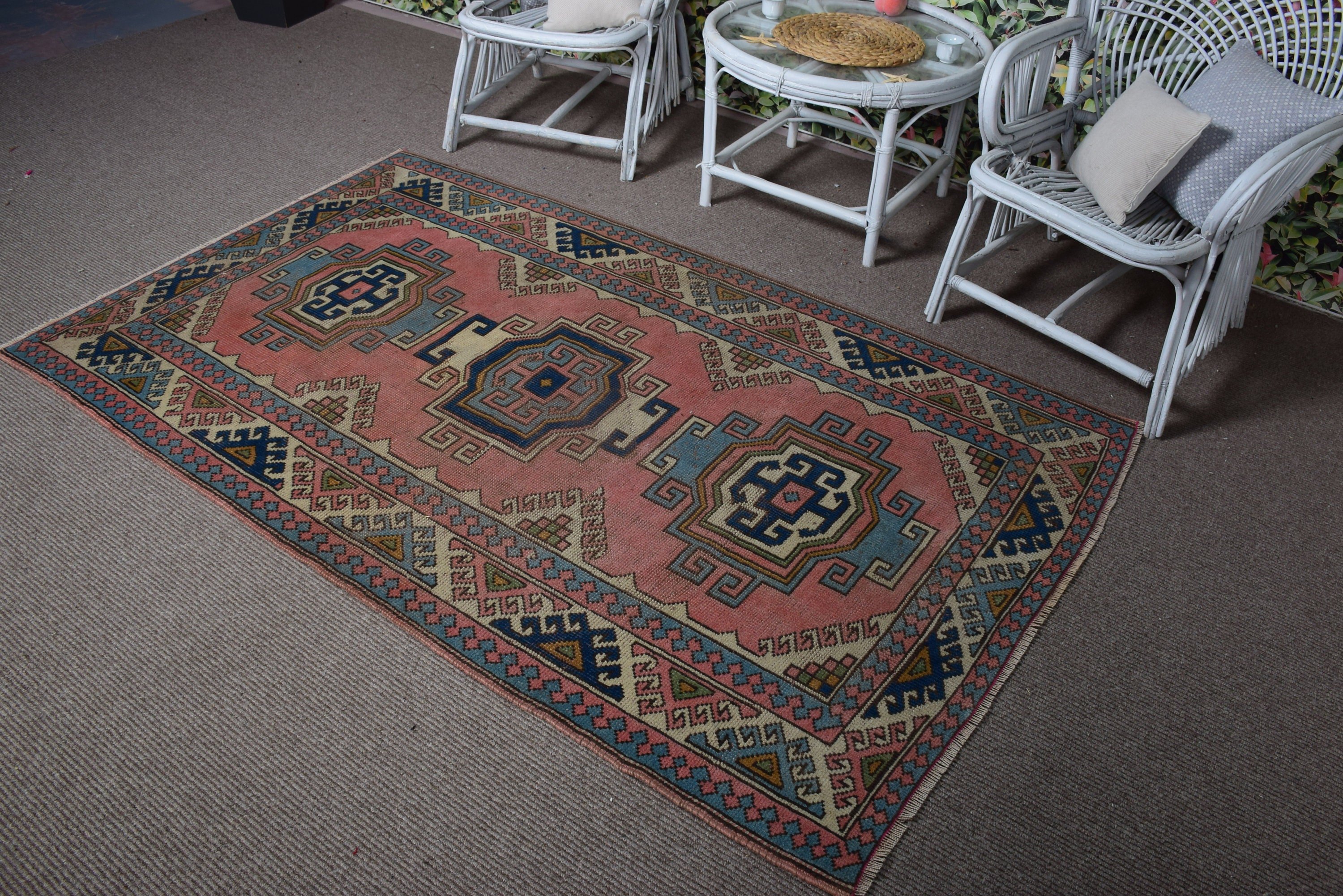 Vintage Decor Rugs, 4x6.6 ft Area Rugs, Oriental Rug, Vintage Rugs, Indoor Rug, Red Wool Rug, Oushak Area Rugs, Flatweave Rugs, Turkish Rug