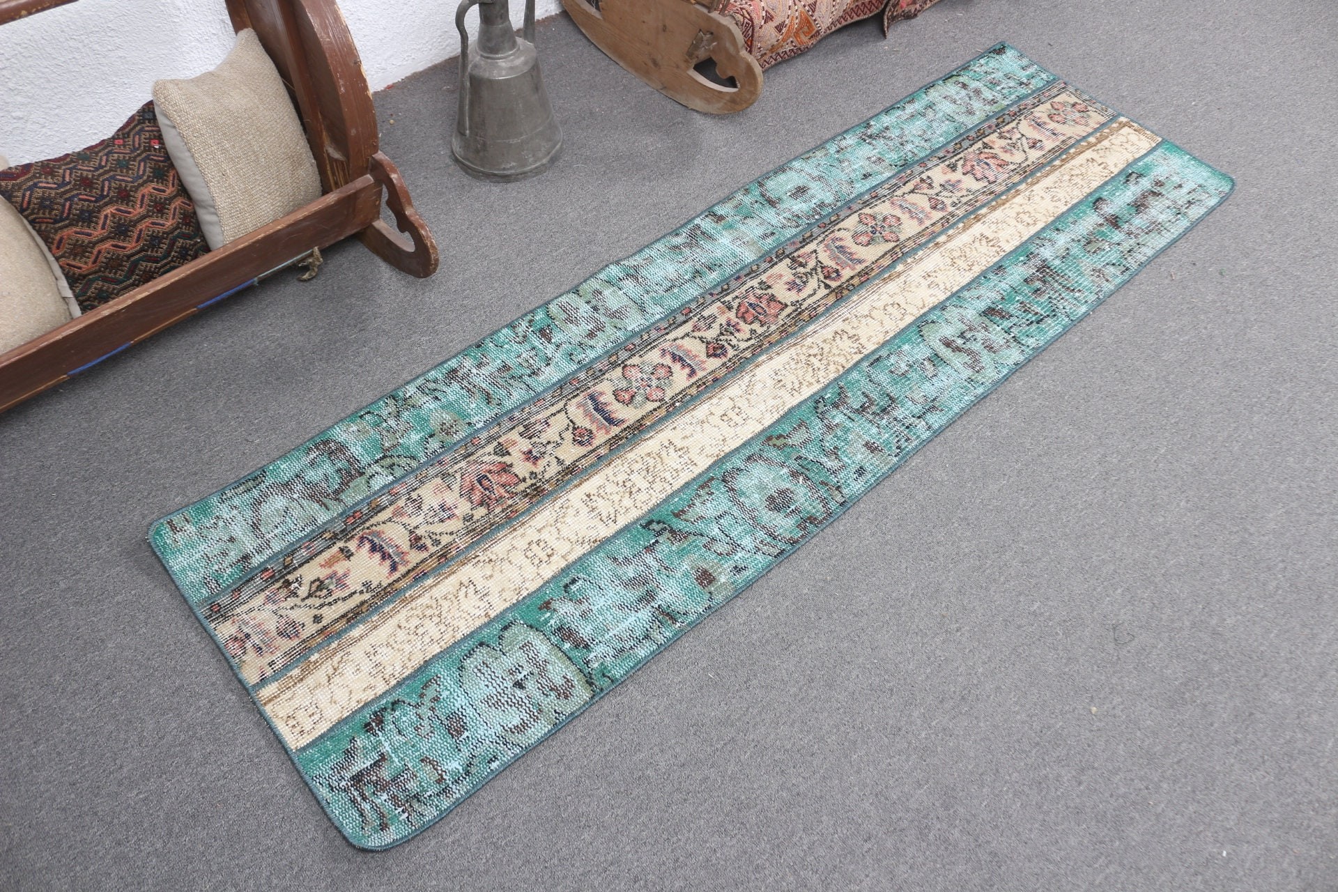 Green Anatolian Rugs, 1.9x6.1 ft Runner Rugs, Vintage Rug, Bedroom Rug, Hallway Rugs, Pastel Rug, Turkish Rug, Antique Rugs, Rugs for Stair